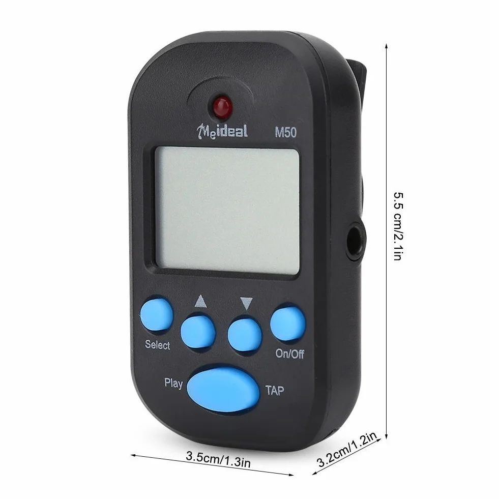 RiToEasysports Mini metronom cyfrowy, Beat Tap M50 przenośny klip na klips metronom instrumenty muzyczne z podwójnym wyjściem słuchawkowym (czarny)