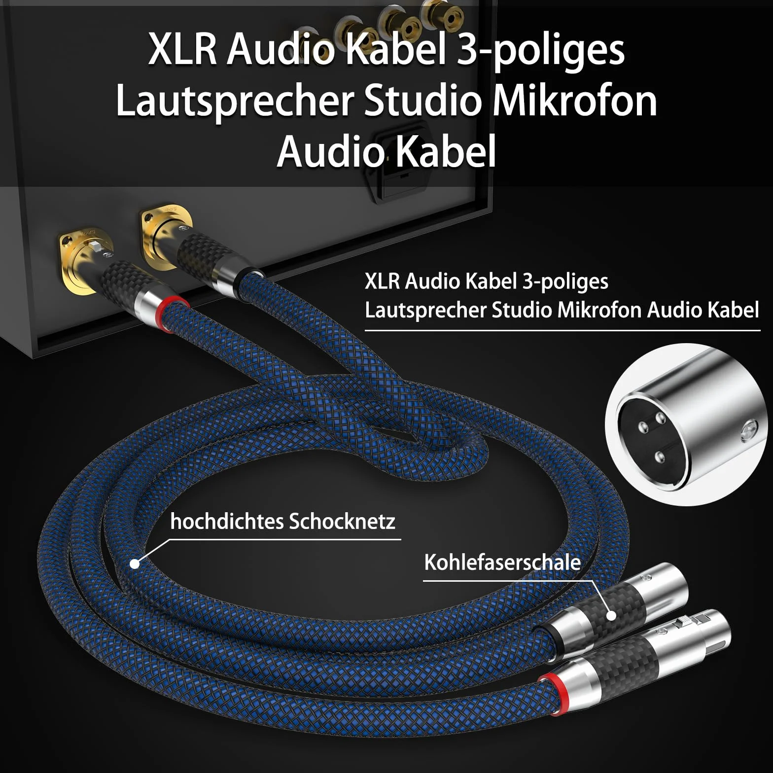 Tertullus - Wysokiej klasy kabel audio XLR 1m do srebrnego gniazda stereo OFC do CD, wzmacniacza mocy, głośnika monitora, wzmacniacza słuchawkowego
