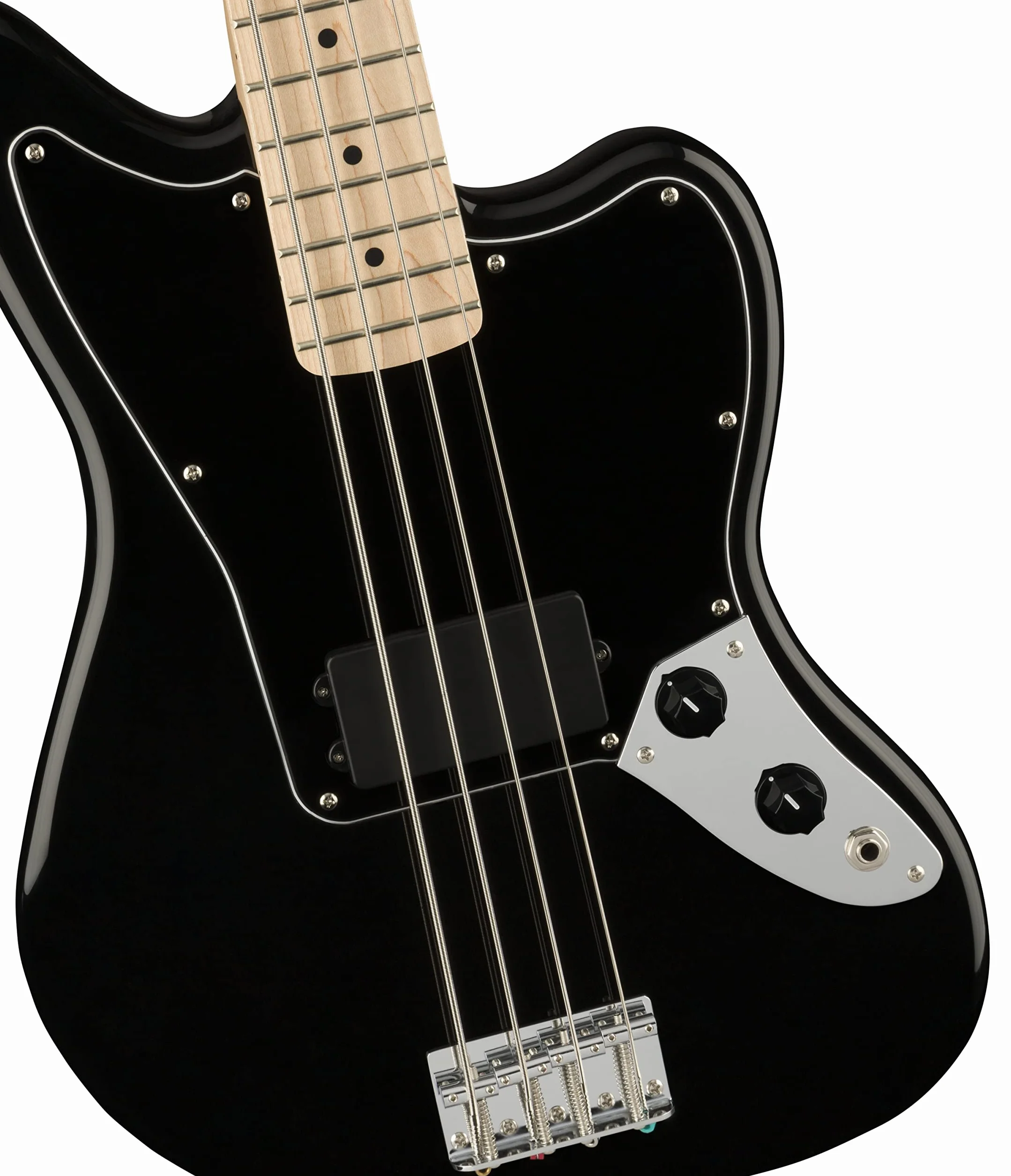 Squier by Fender seria Affinity Elektryczny Jaguar Bass z przetwornikiem Humbucker, podstrunnica klonowa w kolorze czarnym