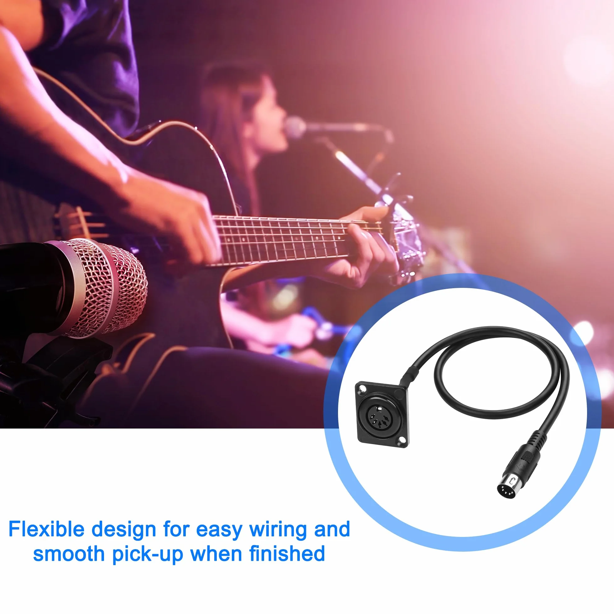 MEIRIYFA MIDI DIN 5-pinowy kabel przedłużający, montaż panelowy typu D, DIN 5PIN wtyczka na gniazdo audio, kabel adaptera do keyboardu, syntezatora, organów, pianina elektrycznego, gitary MIDI - 53 cm
