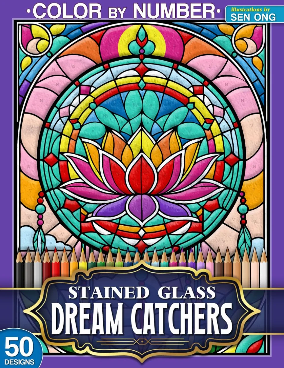 Dream Catchers & Flowers Stained Glass Color by Number: 50 Enchanting Designs of Dreamy Blooms and Mystic Webs