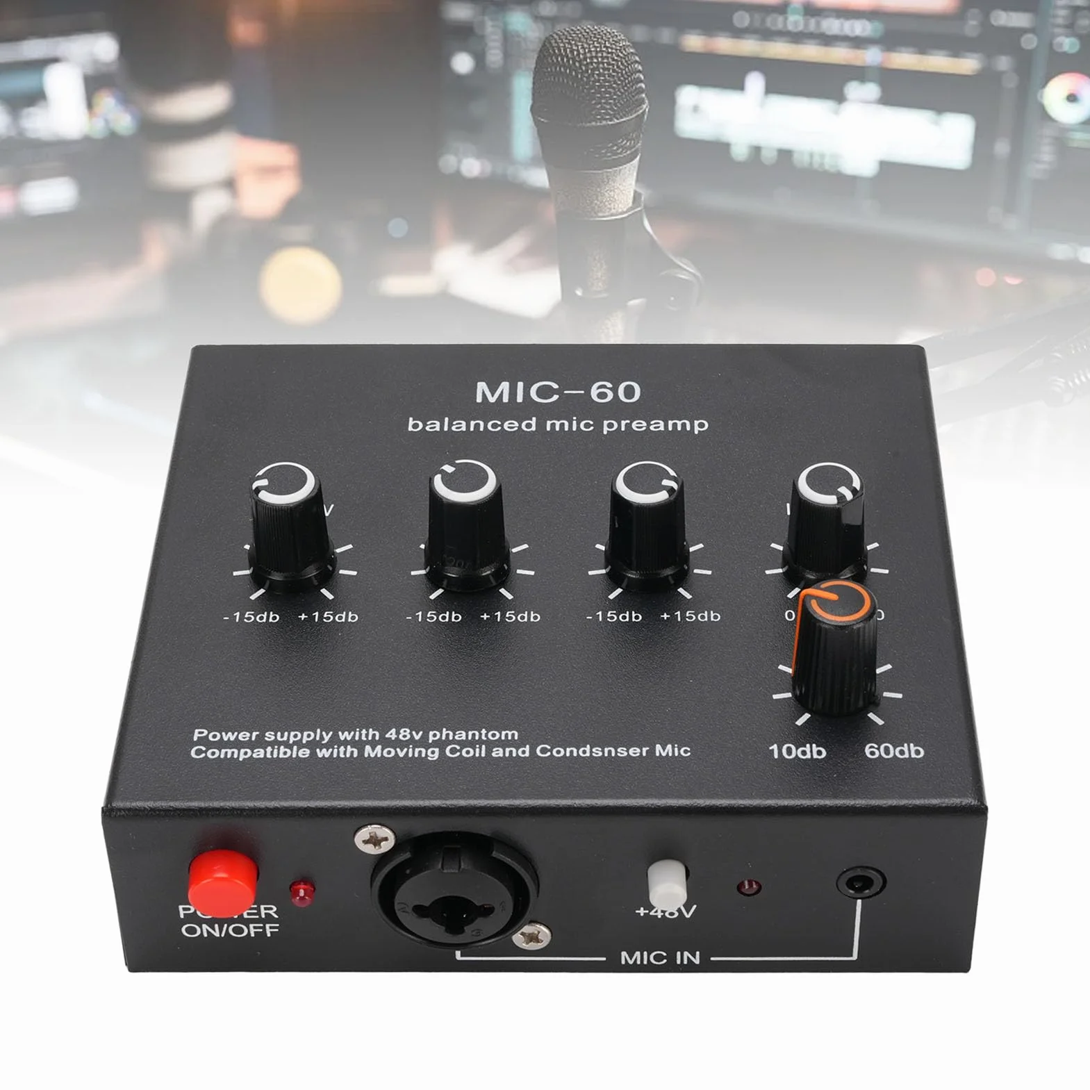 Wzmacniacz mikrofonowy mikrofon przedwzmacniacz wzmocnienie mikrofonu 48 V zasilacz mikrofon przedwzmacniacz do dynamicznego kondensatora XLR 3,5 mm 6,35 mm wejścia (z kablem XLR)