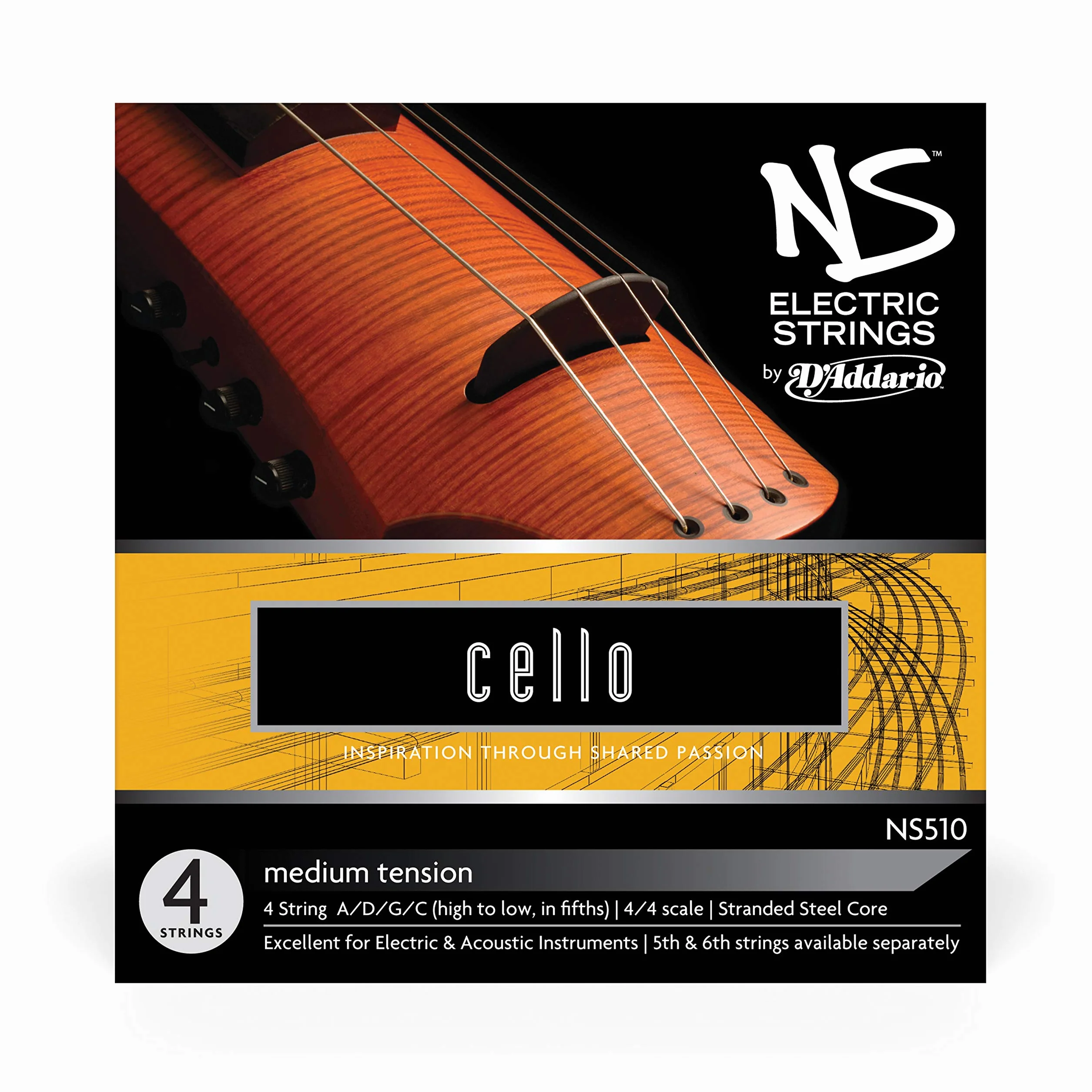 D'Addario NS elektryczny 4/4 skala średniego napięcia wiolonczeli zestaw strun