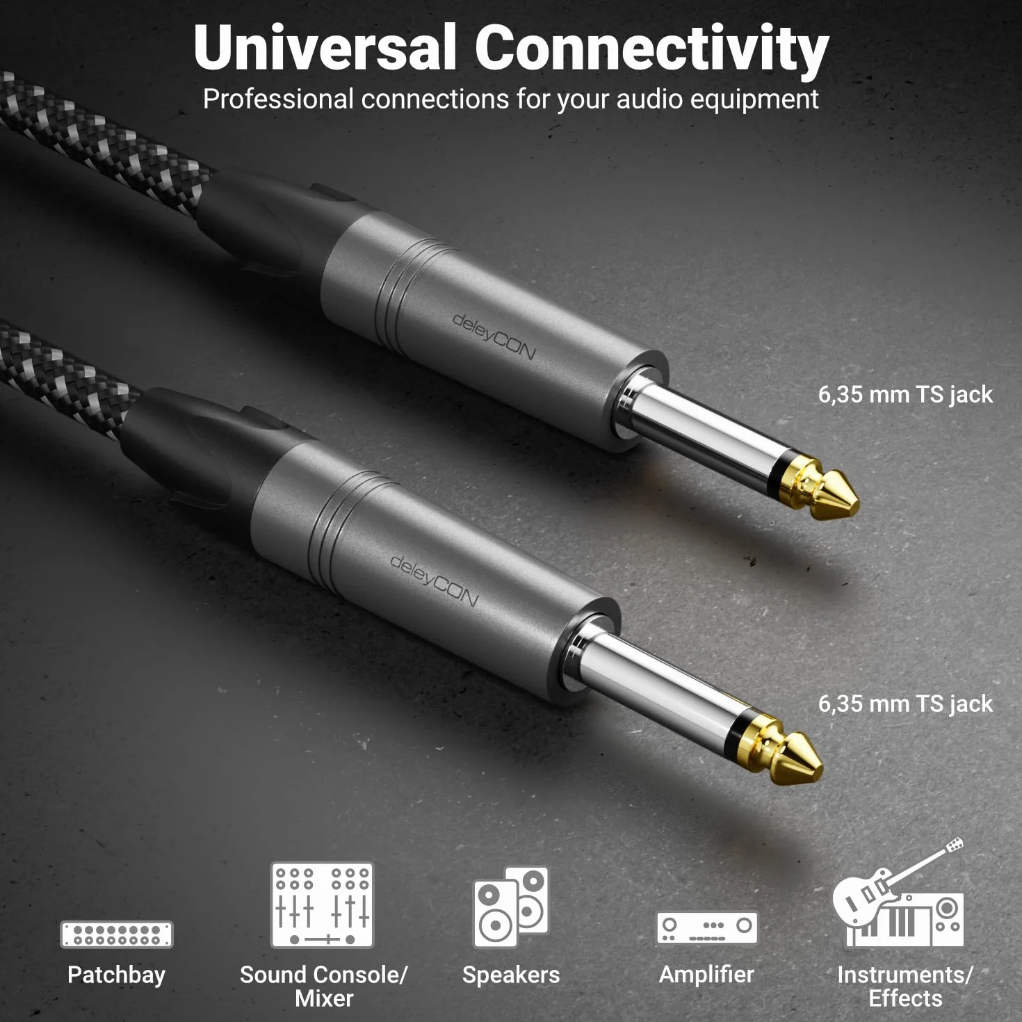 deleyCON 3,0m Kabel Instrumentalny 6,35mm na 6,35mm Klinke Mono AUX - Jakość Studyjna - z czystej Miedzi OFC (AWG24) - Klinkenkabel do Gitary Elektrycznej Basu Wzmacniacza Miksera Keyboardu