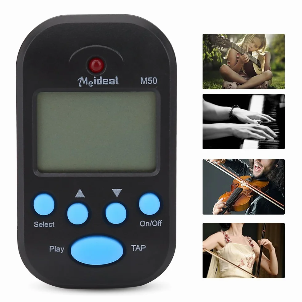 RiToEasysports Mini metronom cyfrowy, Beat Tap M50 przenośny klip na klips metronom instrumenty muzyczne z podwójnym wyjściem słuchawkowym (czarny)