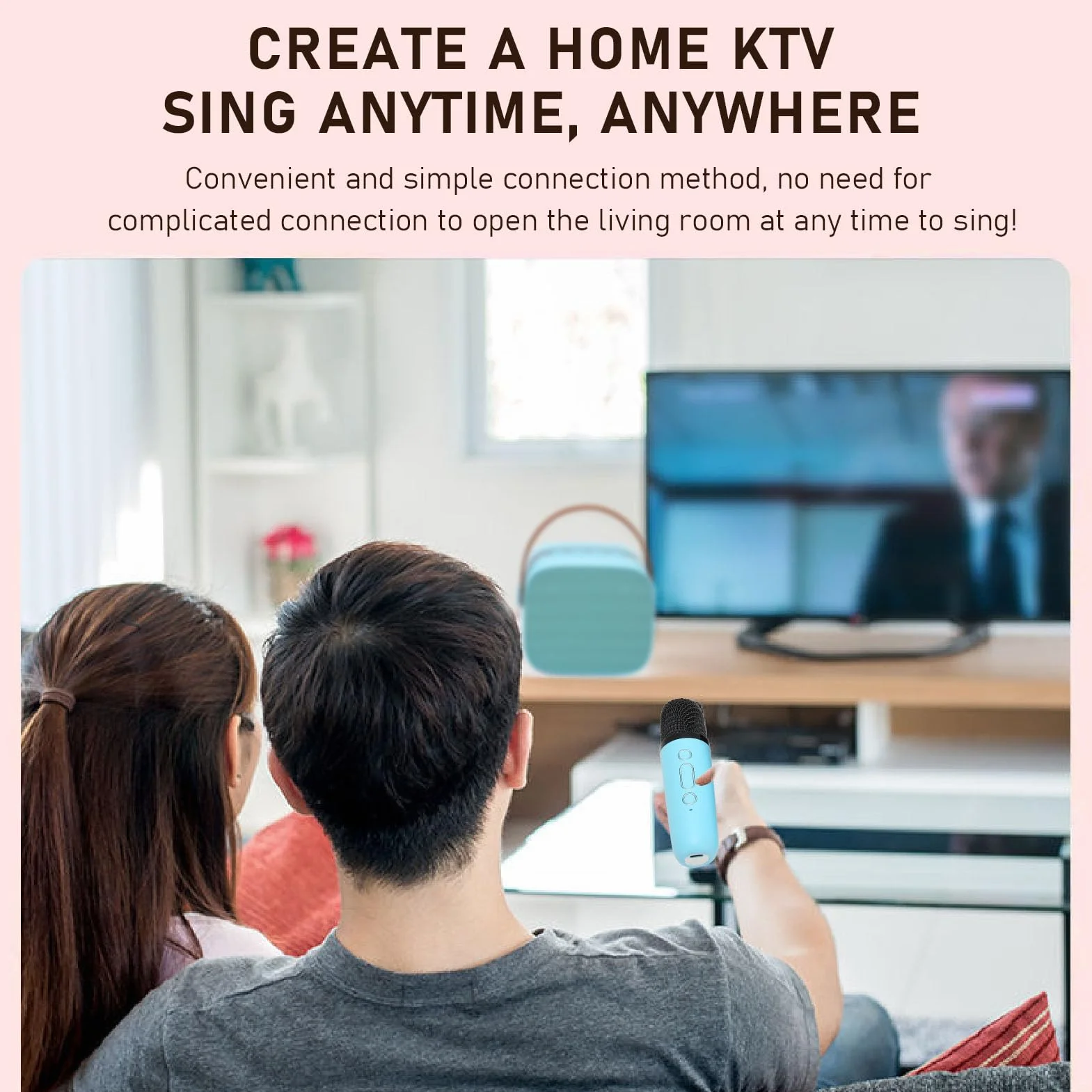 Maszyna do Karaoke, Wielofunkcyjny Dźwięk Stereo Przenośny Głośnik Bluetooth5.3, Mini Maszyna do Karaoke z 2 Mikrofonami Bezprzewodowymi do Domu, Imprezy, KTV (Niebieski)