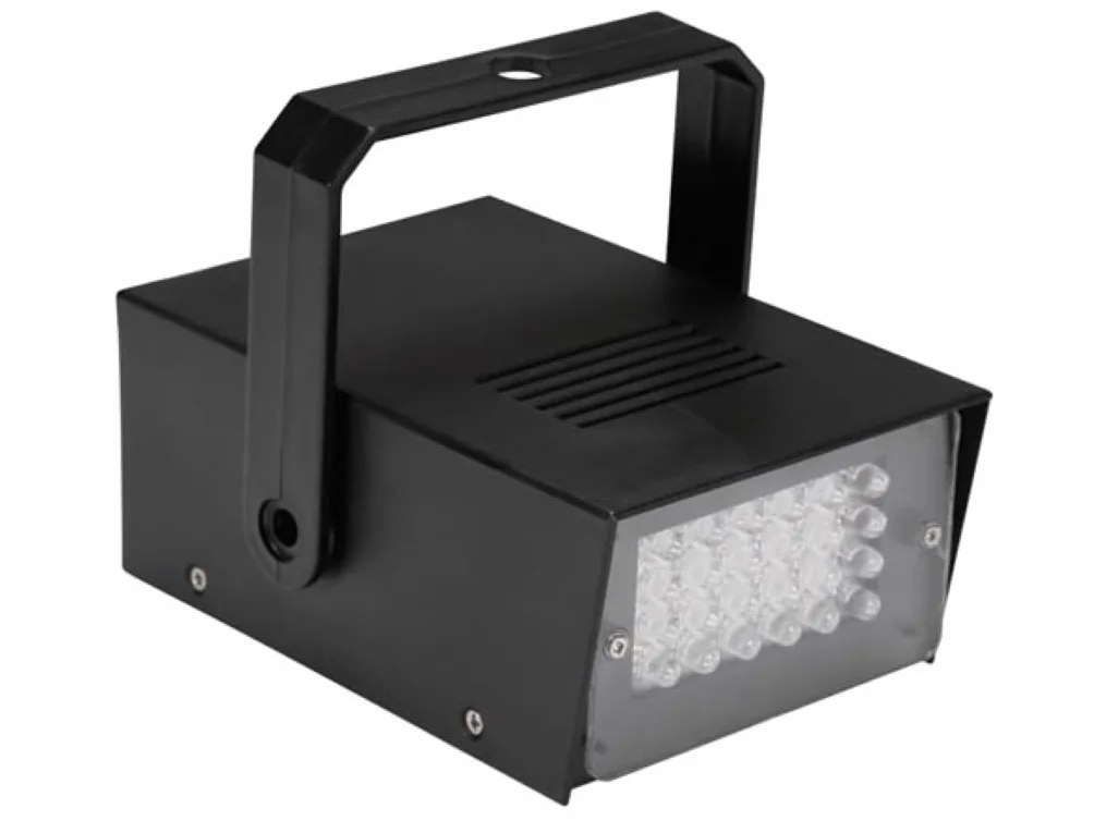 HQ-Power Mocna mini lampa stroboskopowa z 24 białymi diodami LED, kompaktowa i przenośna, idealna na domowe imprezy, regulowana częstotliwość błysków, działa na czterech bateriach AA (brak w zestawie)