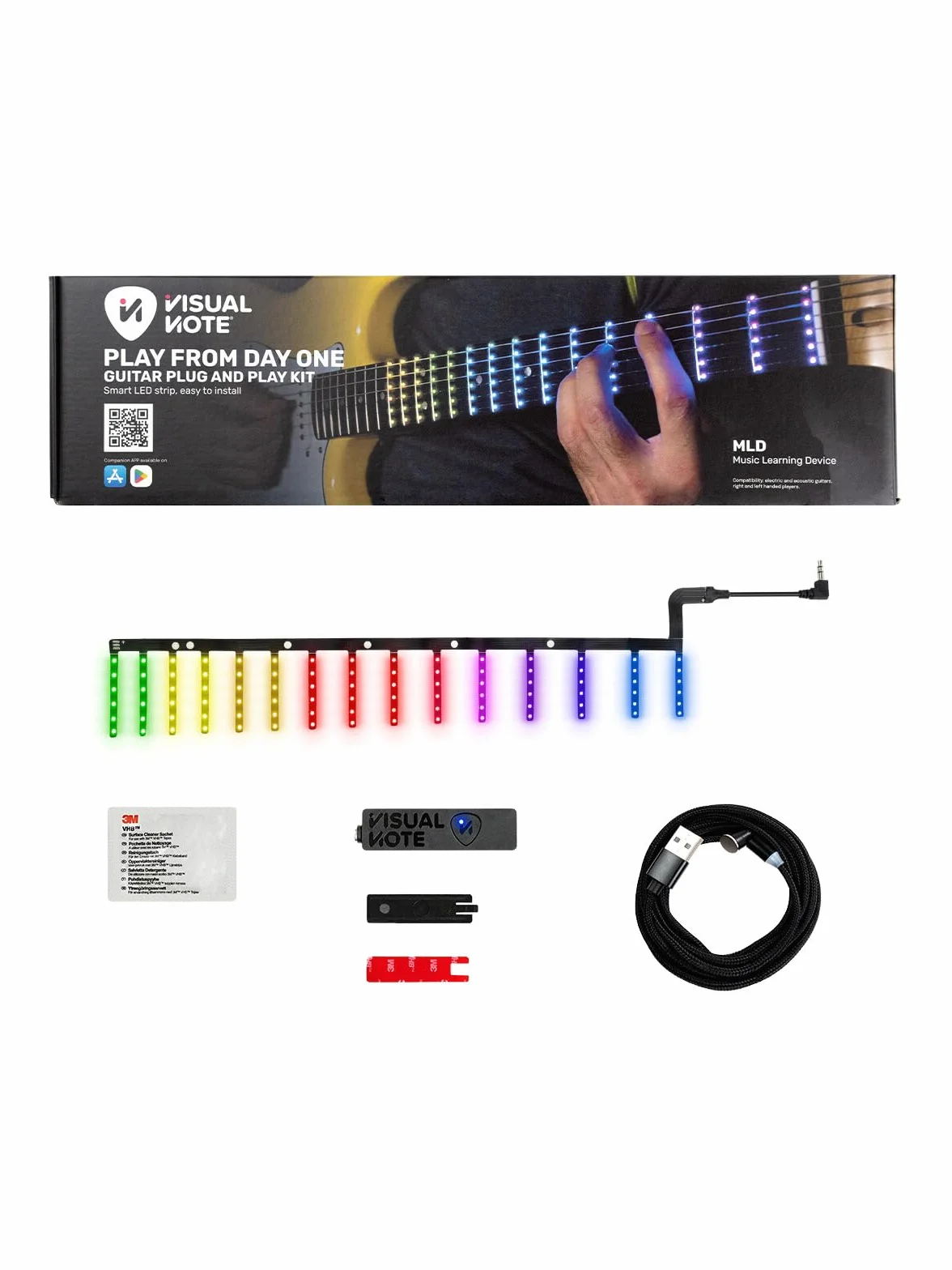 Zestaw F, urządzenie do nauki i nauczania gitary, składa się z płytki LED RGB do klawiatury i aplikacji, kompatybilne z elektrycznymi i akustycznymi 648 mm