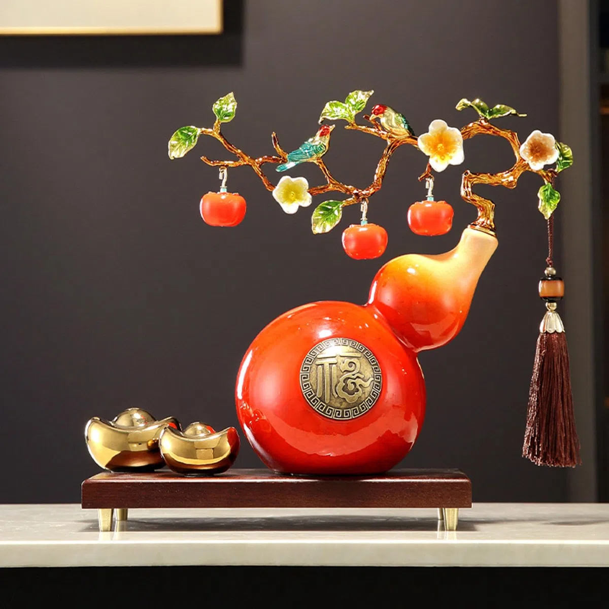 Tradycyjna chińska tykwa Wu Lou, dekoracja ceramiczna Feng Shui zapewniająca bogactwo, zdrowie, sukces, biuro w domu, amulet powodzenia, prezent dla przyjaciół rodziny,Purple,S