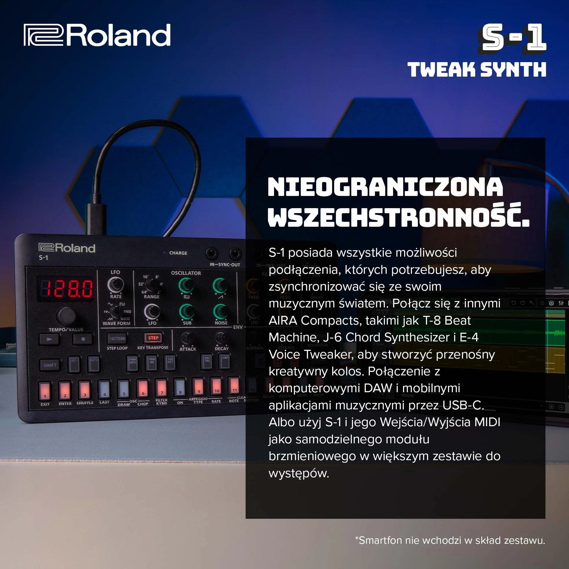 Roland AIRA Compact S-1 Tweak Synth | Ultraprzenośny Micro Polysynth z Zaawansowanymi Narzędziami | D-Motion Sound Control | Bateria na 4,5-godzinny | Lekki i Wytrzymały