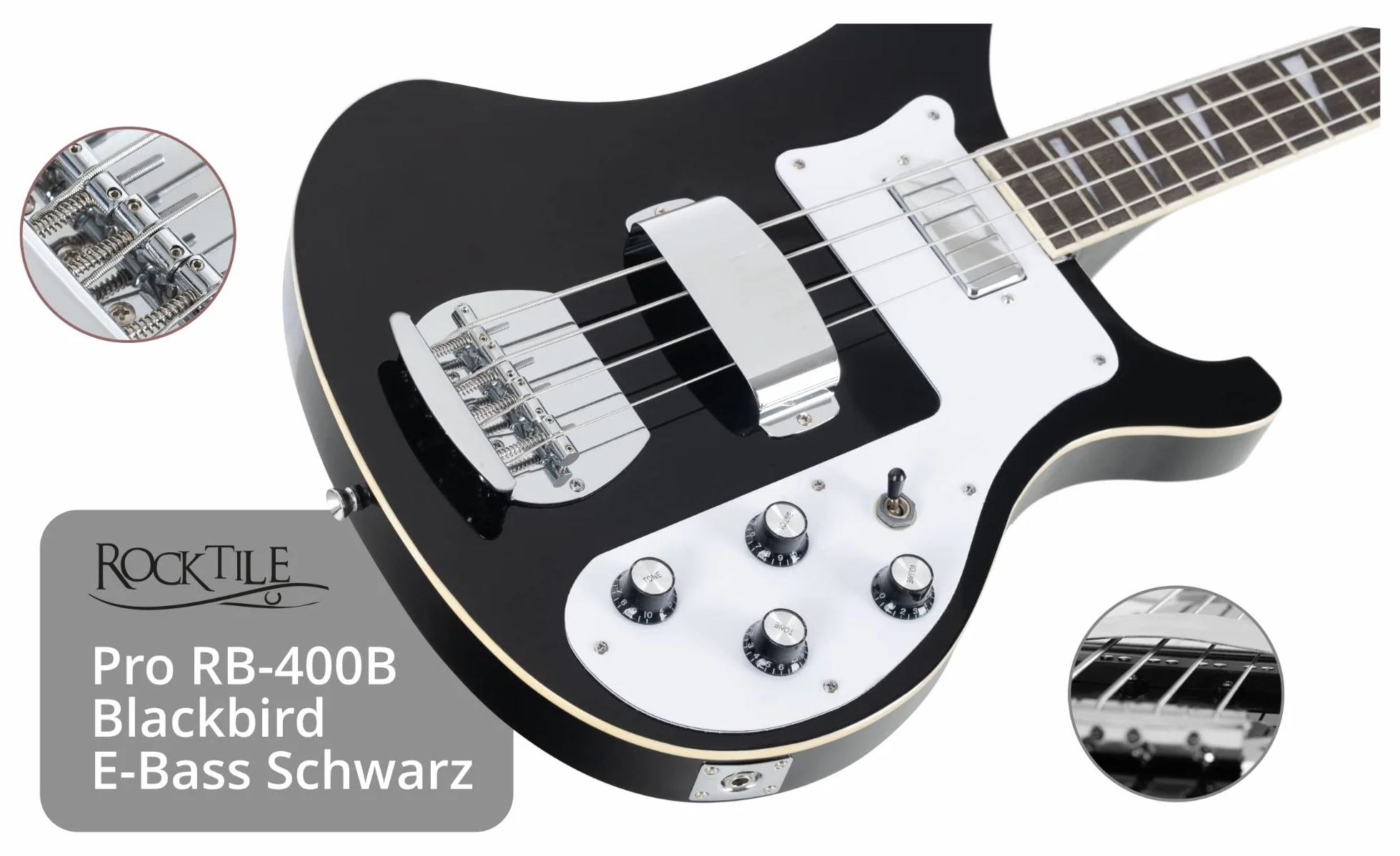 Rocktile Pro RB-400B Blackbird Elektryczna gitara basowa Zestaw czarny