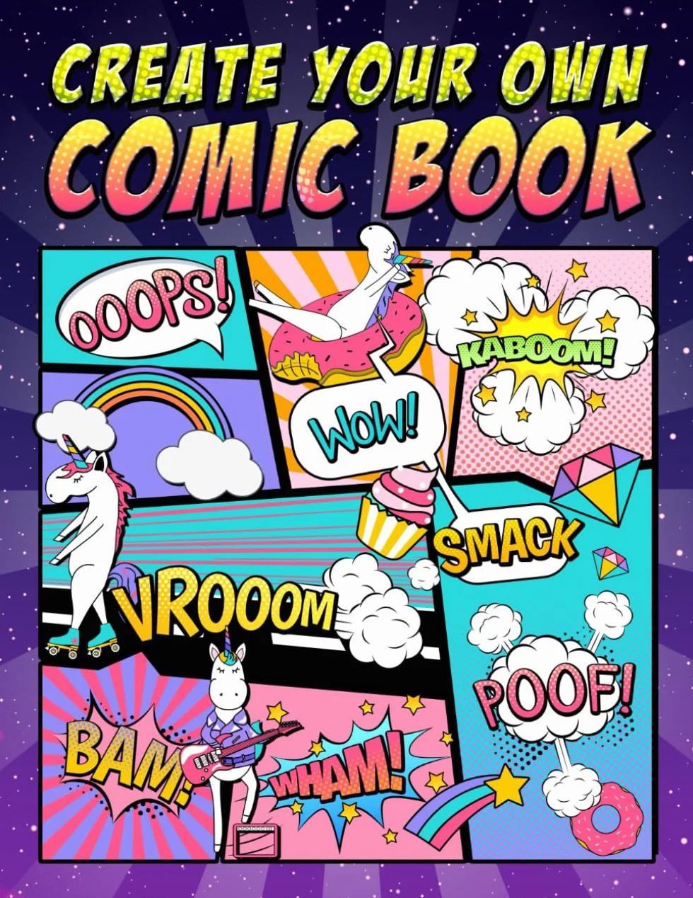Create Your Own Comic Book: 100 Blank Comic Book Templates for Adults, Teens & Kids: Unicorn Cover 2834