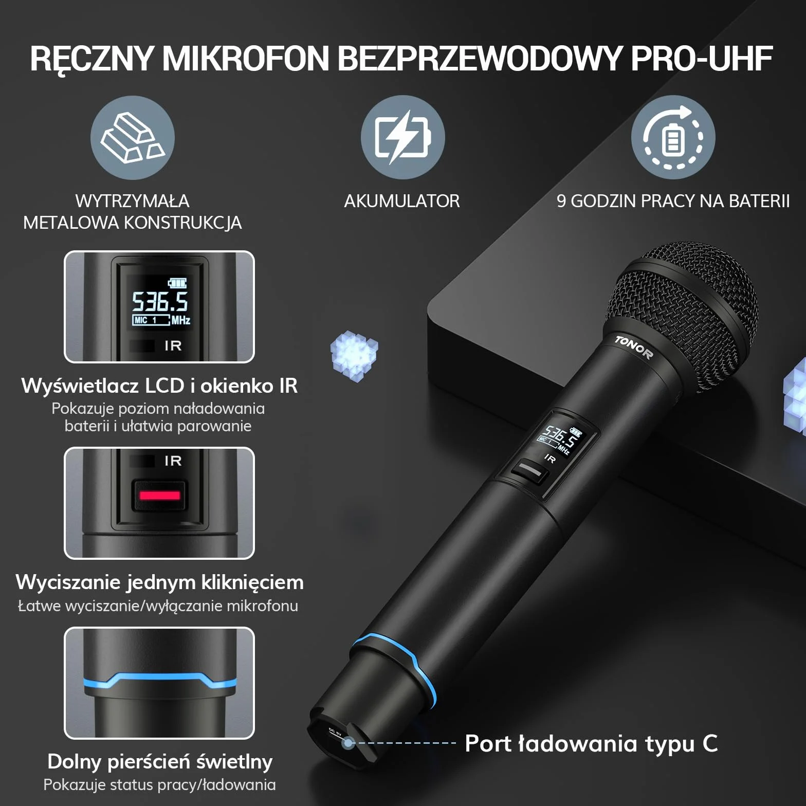 Profesjonalny system mikrofonów bezprzewodowych TONOR, regulacja częstotliwości 100x2 UHF, automatyczne skanowanie i parowanie IR, bezprzewodowy mikrofon 100 m do karaoke, śpiewu, na wesele TW750