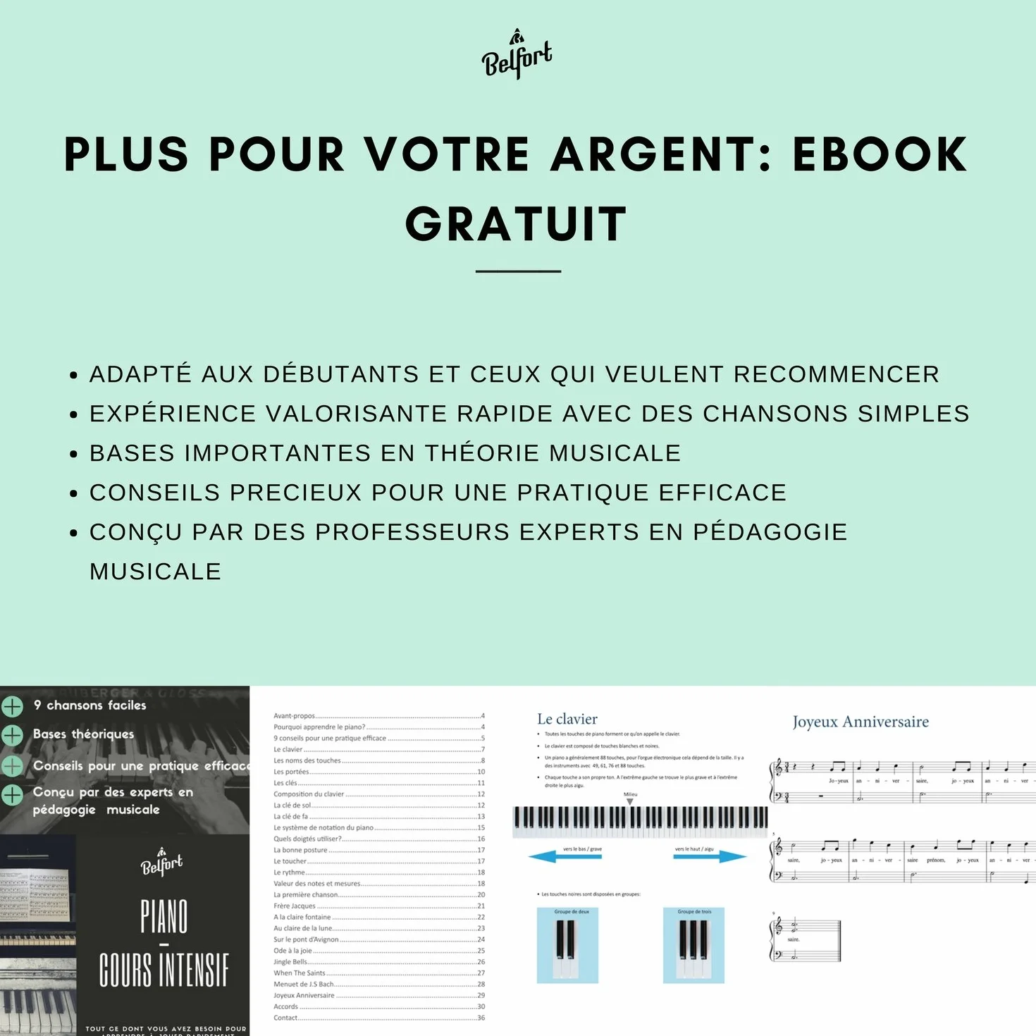 Belfort Autocollants pour Notes de Piano + Clavier 49|61|76|88 Touches pour Ebook Gratuit Premium