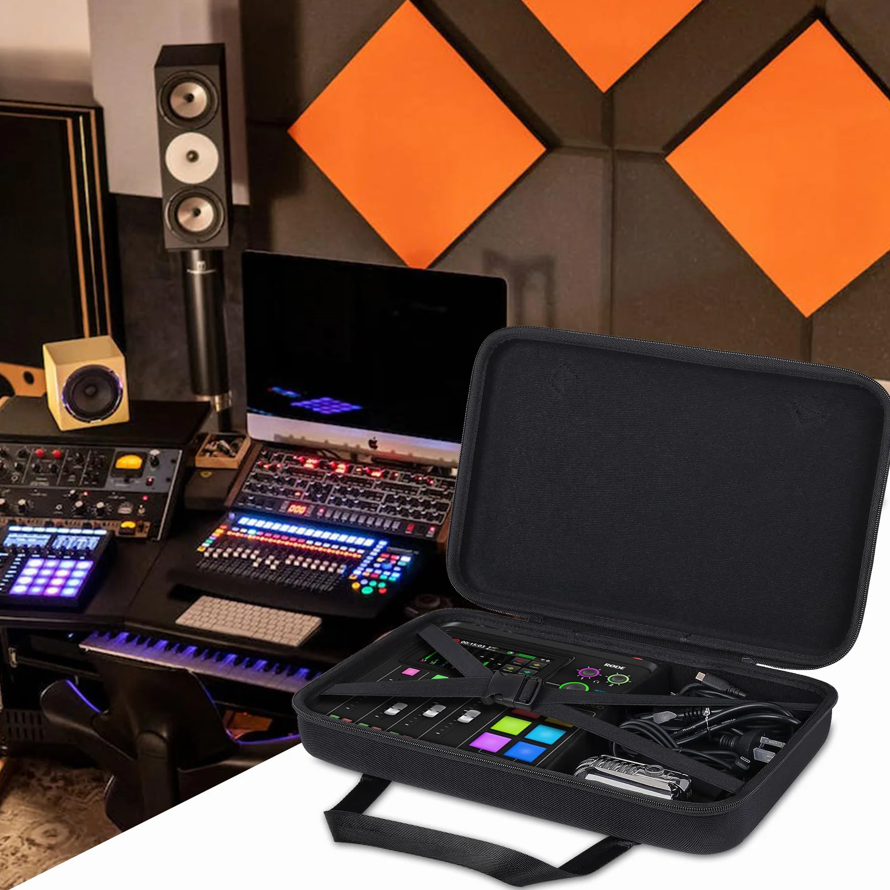 Khanka Twardy futerał do przenoszenia kompatybilny z RØDECaster Pro II All-in-One Production, ochronny pokrowiec podróżny do RØDE Caster Pro II, Czarny, Duo, Klasyczny