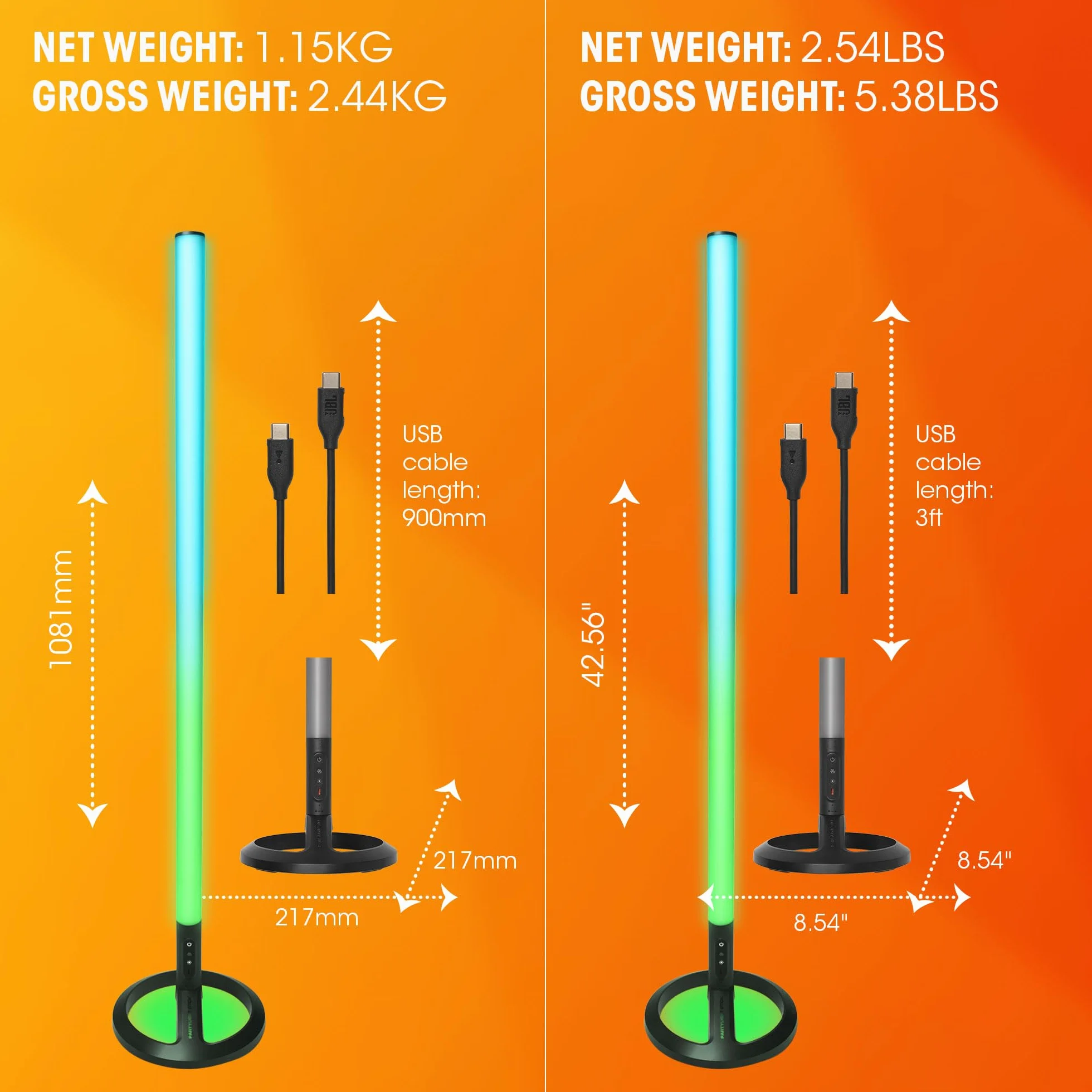JBL PartyLight Stick, przenośna Bluetooth listwa świetlna PartyBox, oświetlenie LED RGB 360°, bateria 8H