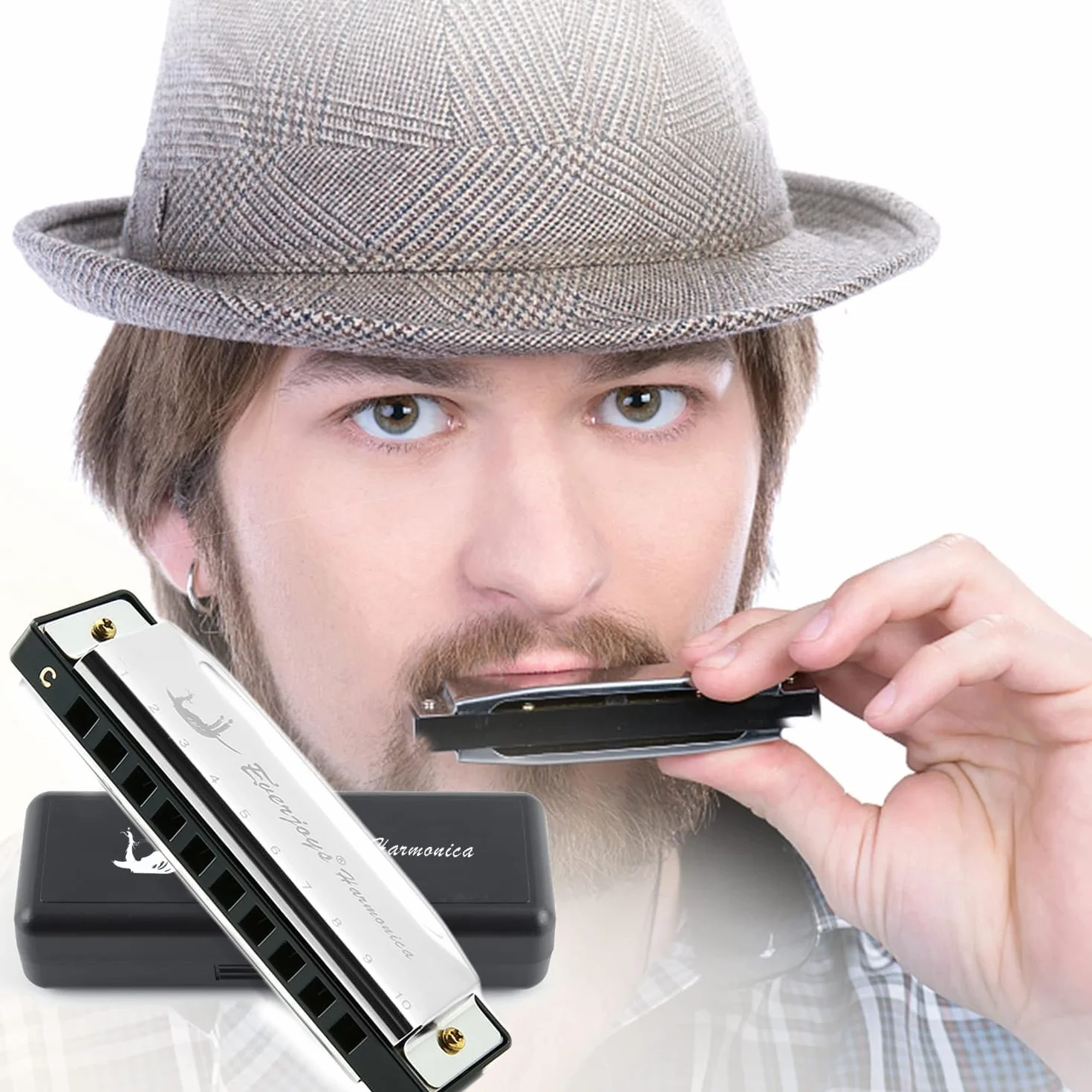 Blues Harp harmonijka ustna z 10 otworami, z etui, ściereczka do polerowania, instrukcja obsługi (może nie być dostępna w języku polskim), dla dorosłych, początkujących i uczniów