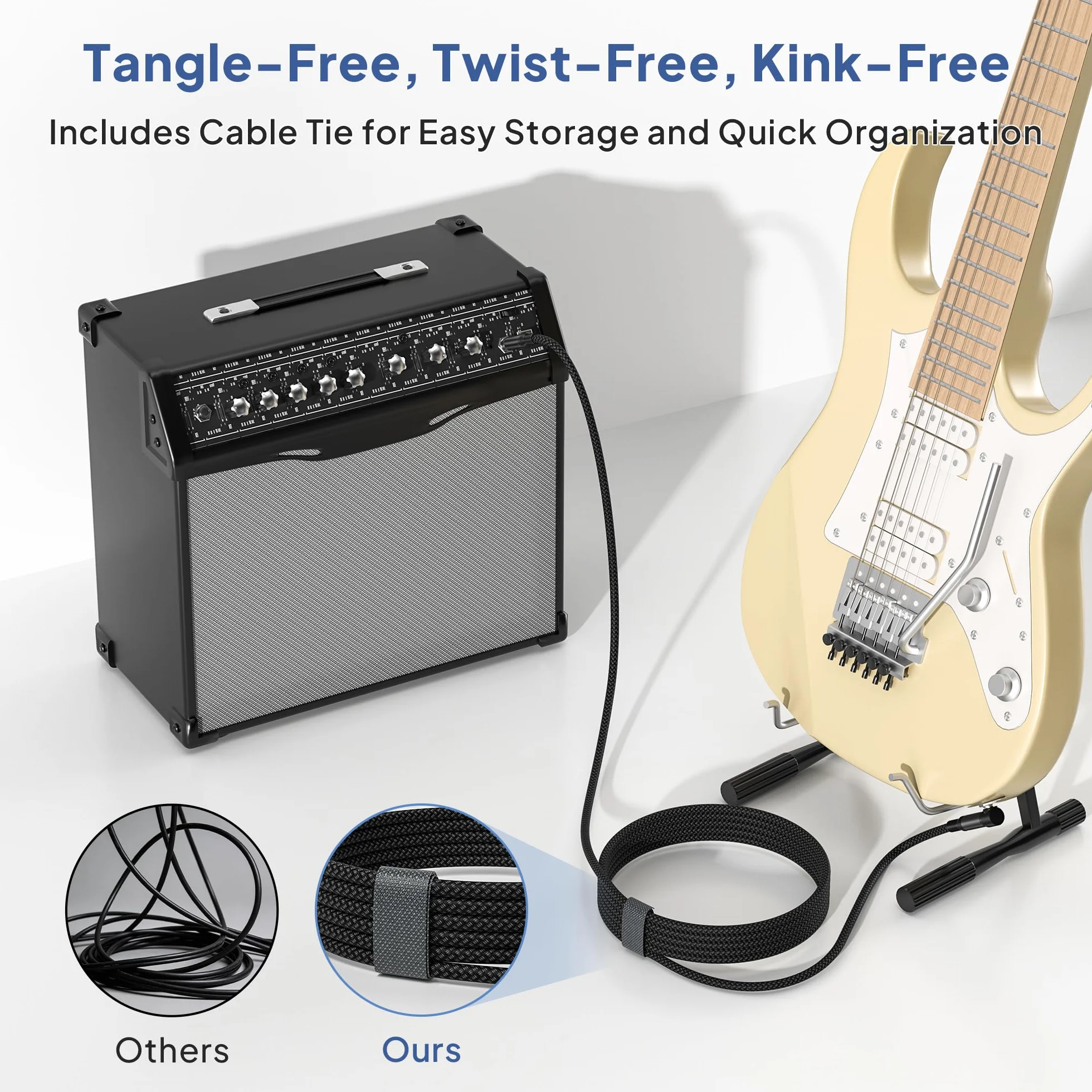 Elebase Kabel gitarowy 6,35 mm TRS 3M 2 sztuki, 90 stopni 1/4" wtyczka stereo kabel instrumentalny, 6,3 jack kabel gitarowy, symetryczny kabel audio do gitary, basów, klawiatur, wzmacniaczy