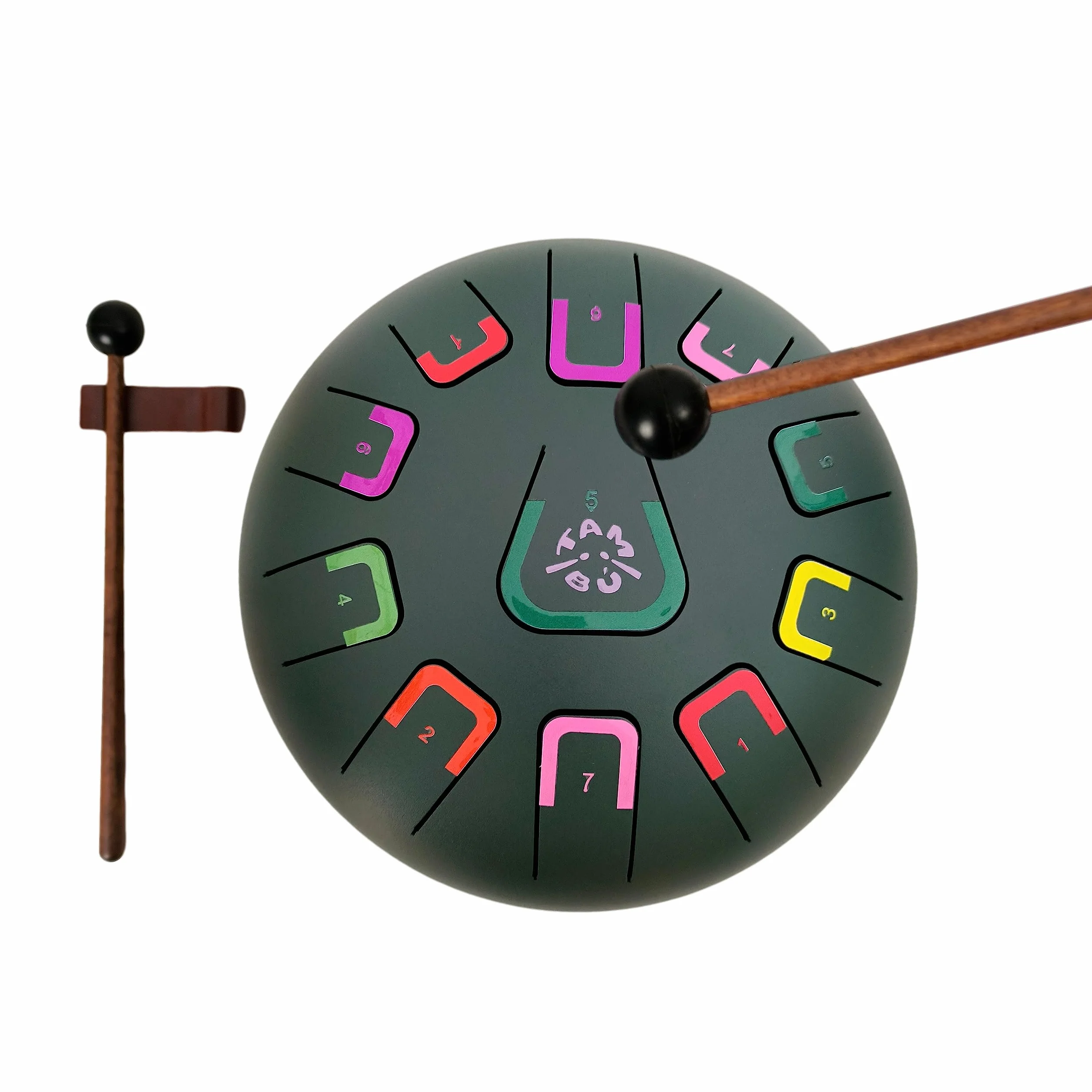 Stalowy bęben językowy tambu, 20 cm, 11 dźwięków, handpan, metalowy instrument perkusyjny, matowy zielony (Jungle Green)