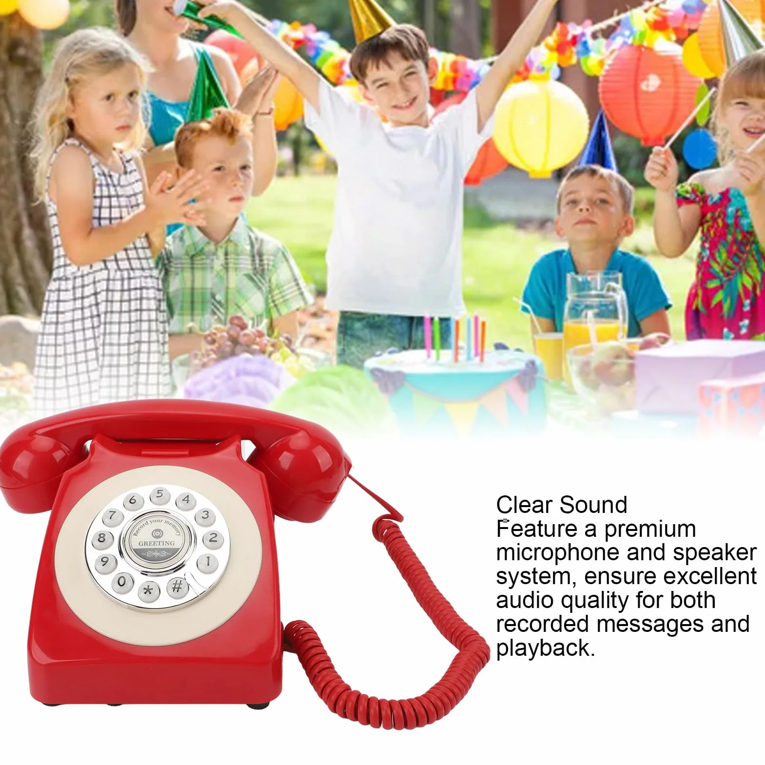 Audio Księga Gości Telefon Wygląd Vintage Czysty Dźwięk 120 Godzin Nagrywania Karta Pamięci 8 GB z Mikrofonem Klasy Premium na imprezę weselną Urodziny (czerwony)