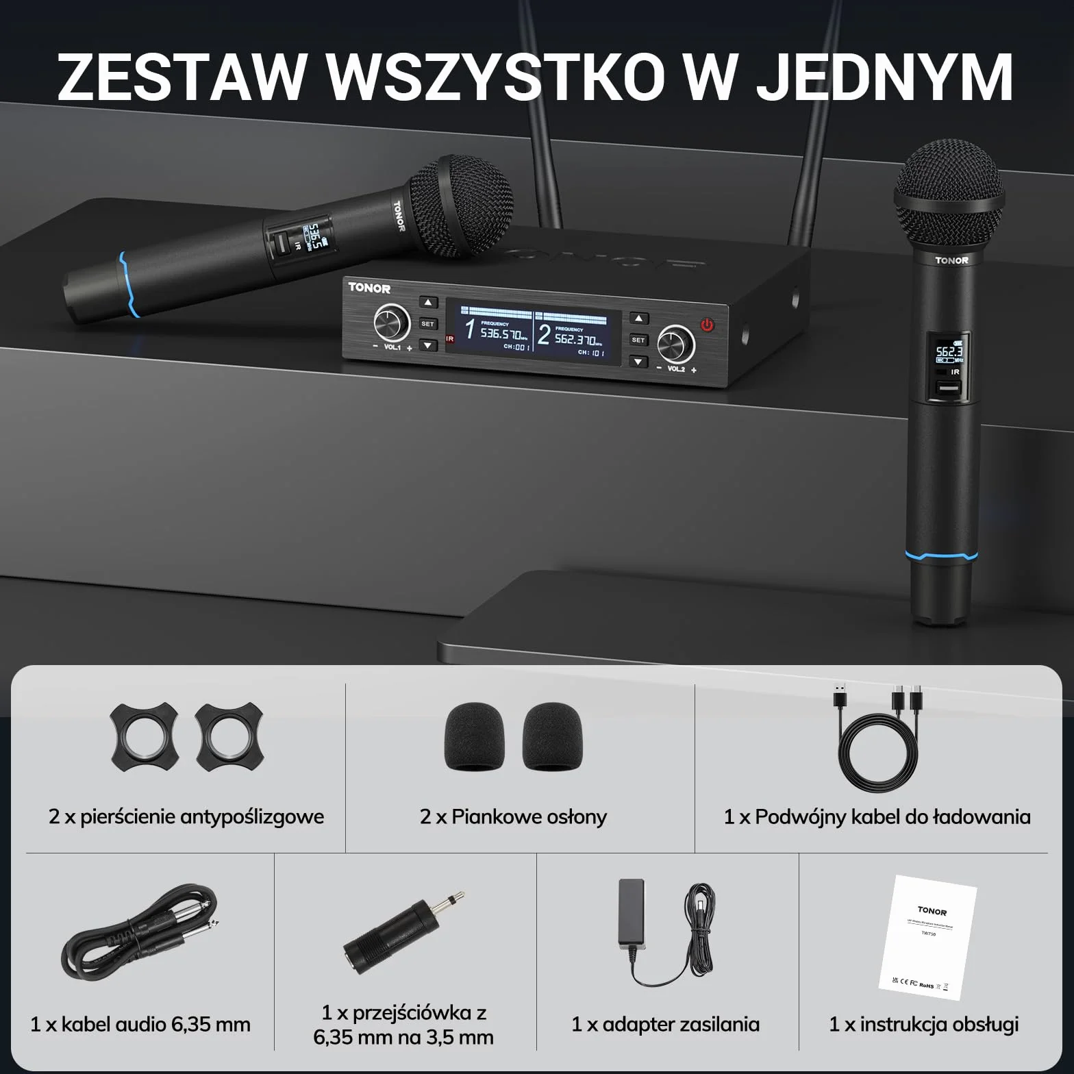 Profesjonalny system mikrofonów bezprzewodowych TONOR, regulacja częstotliwości 100x2 UHF, automatyczne skanowanie i parowanie IR, bezprzewodowy mikrofon 100 m do karaoke, śpiewu, na wesele TW750