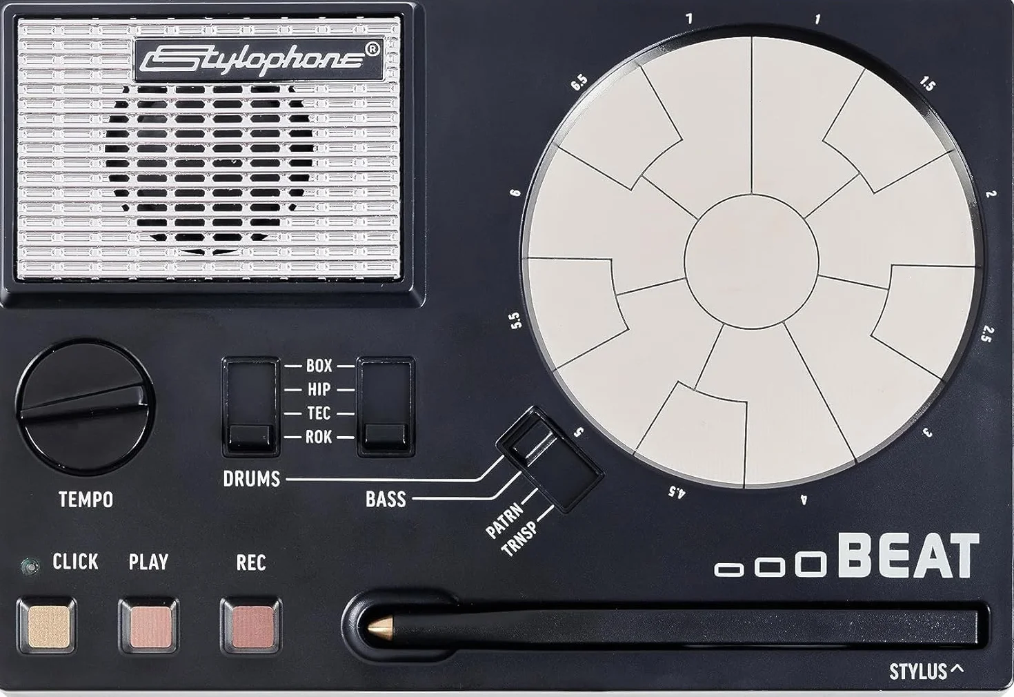 Stylophone Beat - kompaktowa maszyna perkusyjna z rysikiem | 4 zestawy perkusyjne i 4 dźwięki basowe | Rhythm Machine Beat Maker | Drum Loop Machine