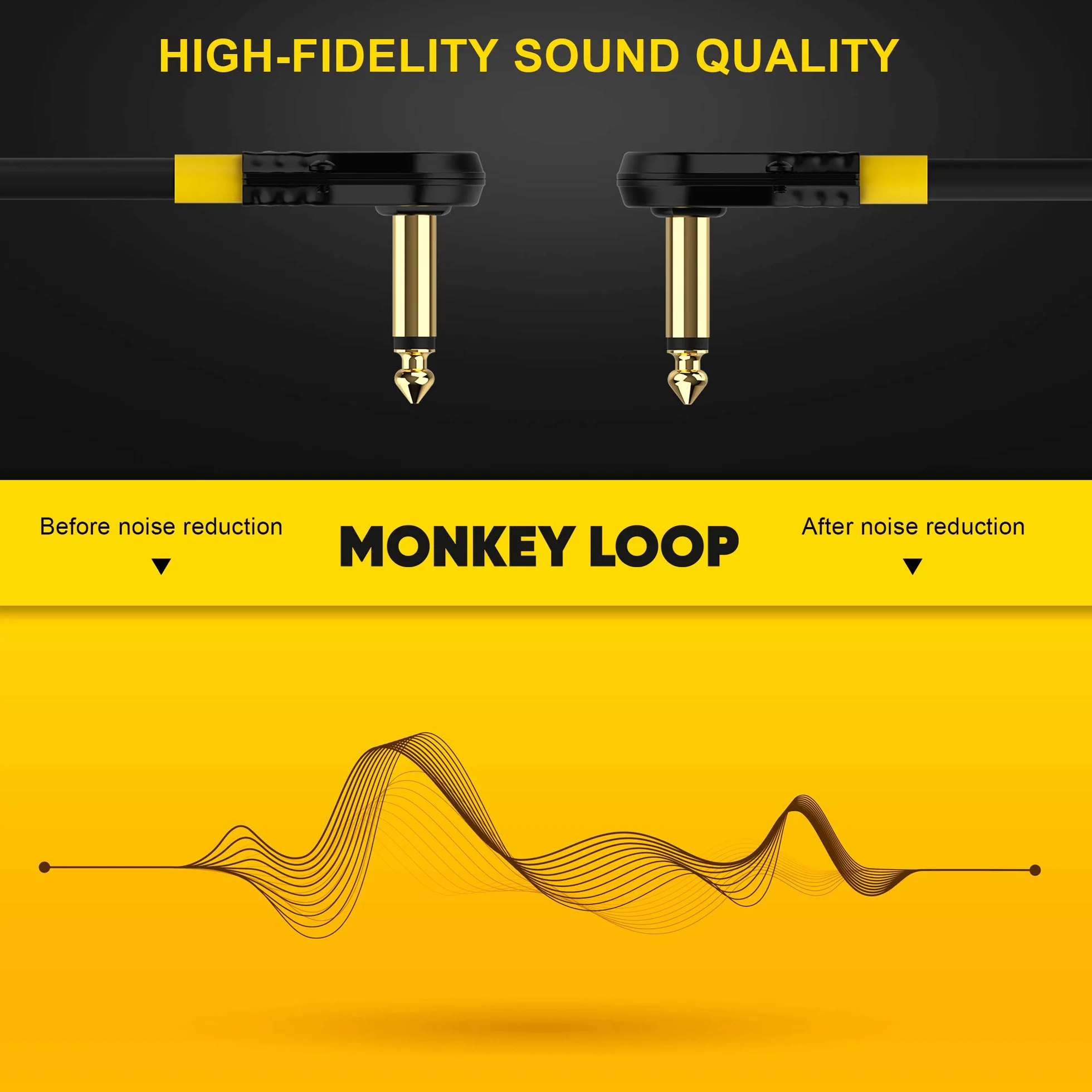 Monkey Loop - lewy pedał Guitar Pro Patch - kabel jack kątowy kątowy Jack - długość 10 cm - średnica 6 mm - kolor czarny matowy - kabel krosowy do pedałów - akcesoria gitarowe