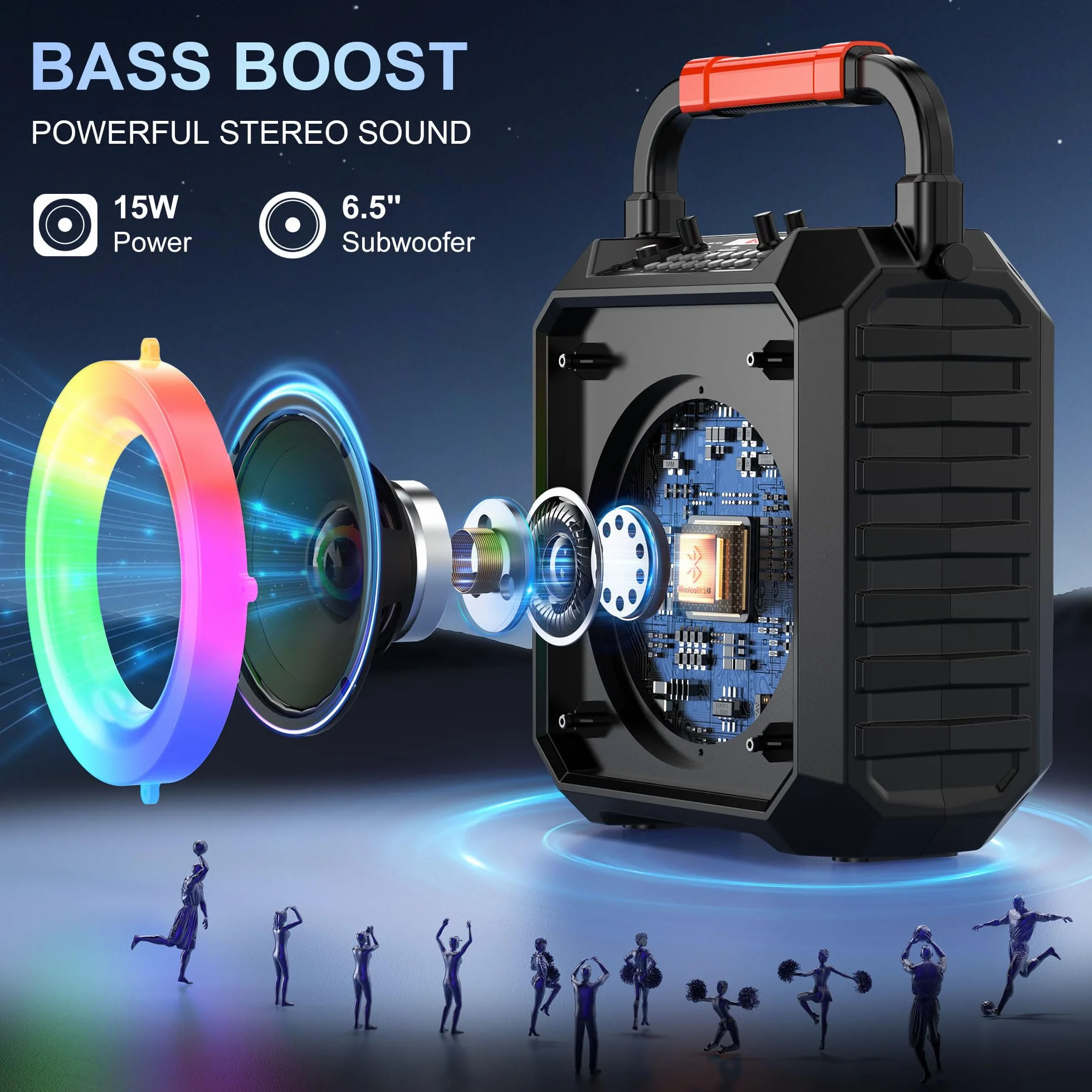 JAUYXIAN Karaoke Machine z 2 mikrofonami bezprzewodowymi, przenośny głośnik Bluetooth Karaoke dla dzieci i dorosłych, system PA obsługuje karty TF/USB/AUX/REC na imprezy