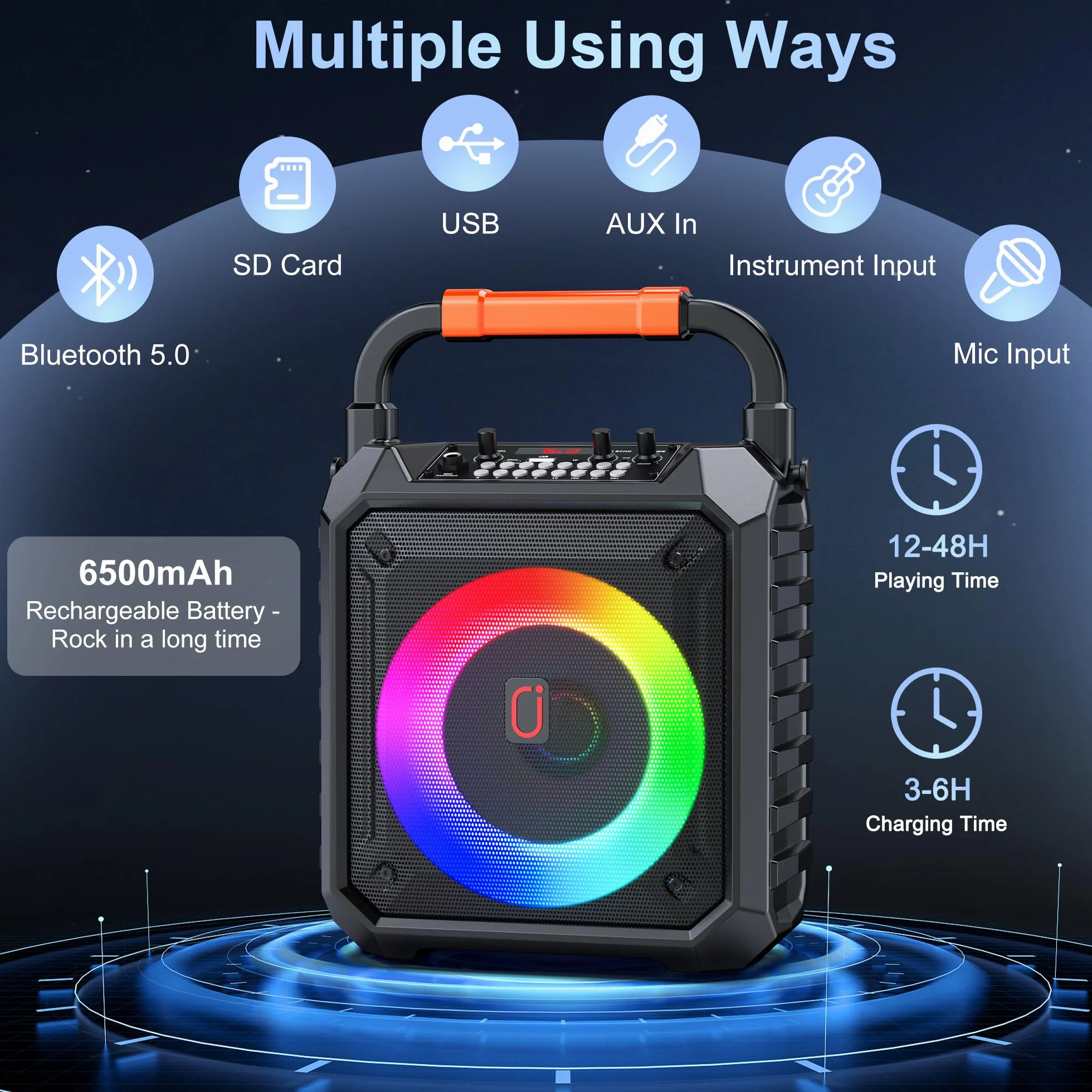 JAUYXIAN Karaoke Machine z 2 mikrofonami bezprzewodowymi, przenośny głośnik Bluetooth Karaoke dla dzieci i dorosłych, system PA obsługuje karty TF/USB/AUX/REC na imprezy