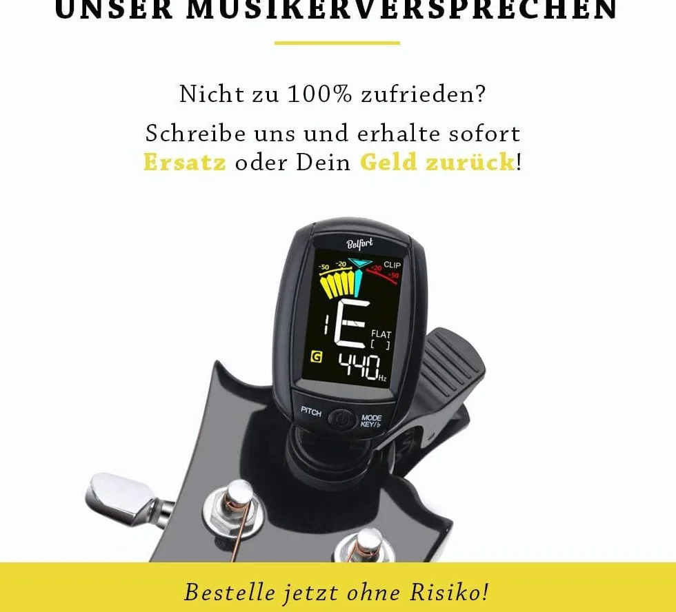 Belfort® kompaktowy tuner z klipsem do wszystkich instrumentów - uniwersalny tuner do gitary, ukulele, skrzypiec, basu i chromatyczny