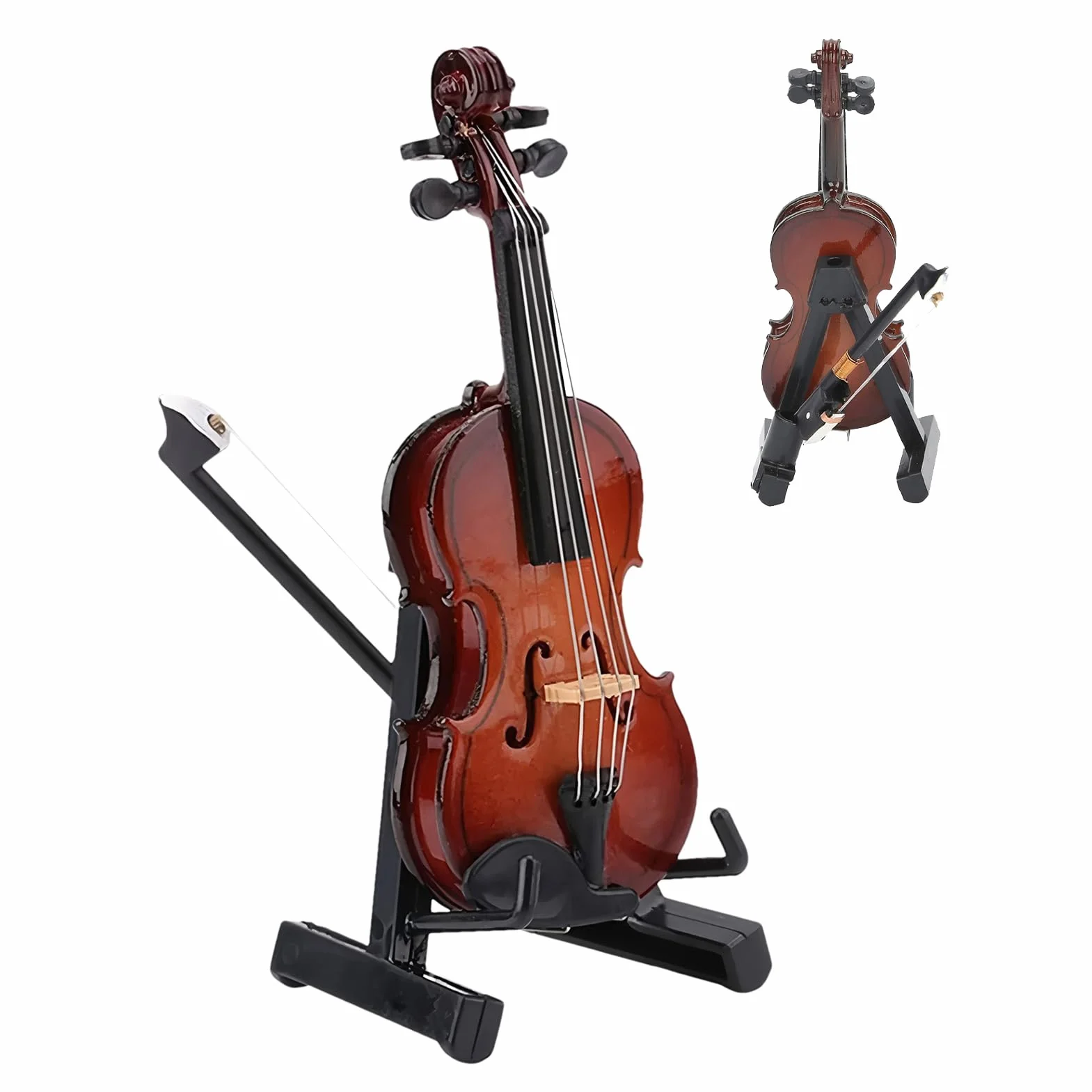 Miniaturowe skrzypce – mini instrument muzyczny, model skrzypiec ze stojakiem – przedmiot kolekcjonerski, dekoracja biurko do salonu, gabinetu, biura