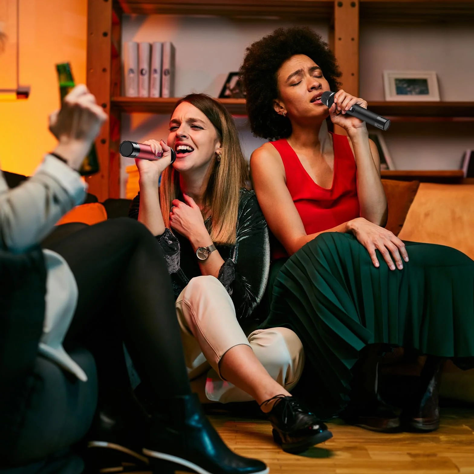 TONOR bezprzewodowy mikrofon UHF, profesjonalny, dynamiczny, podwójny mikrofon, ręczny system mikrofonowy, zestaw KTV, do karaoke, na imprezę, dla DJ, do kościoła, 60 m, TW820, Czarny i Czerwony