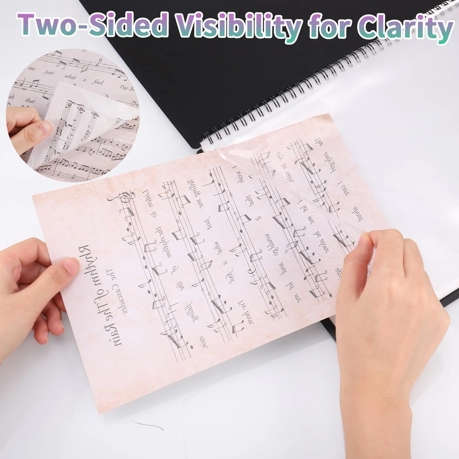 JIANTA A4 120-stronicowy folder muzyczny, spiralny segregator na dokumenty muzyczne, 21,5 x 28 cm torba do przechowywania dokumentów papierowych, pusta plastikowa teczka chóralna