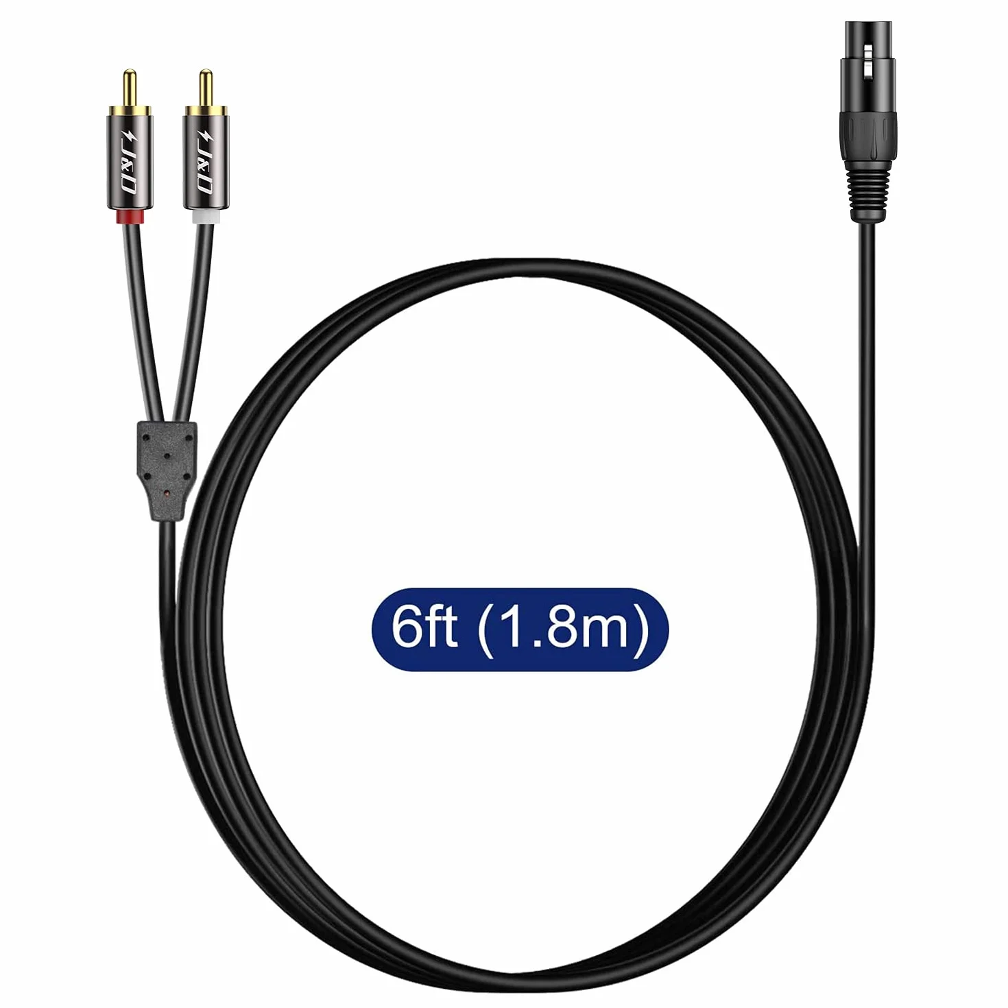 J&D XLR do 2 RCA Y kabel krosowy z PCW nieoprawiony niewyważony podwójny RCA męski na XLR żeński stereo audio interconnect adapter do głośnika kondensatora mikrofonu mikser AMP, 6 stóp