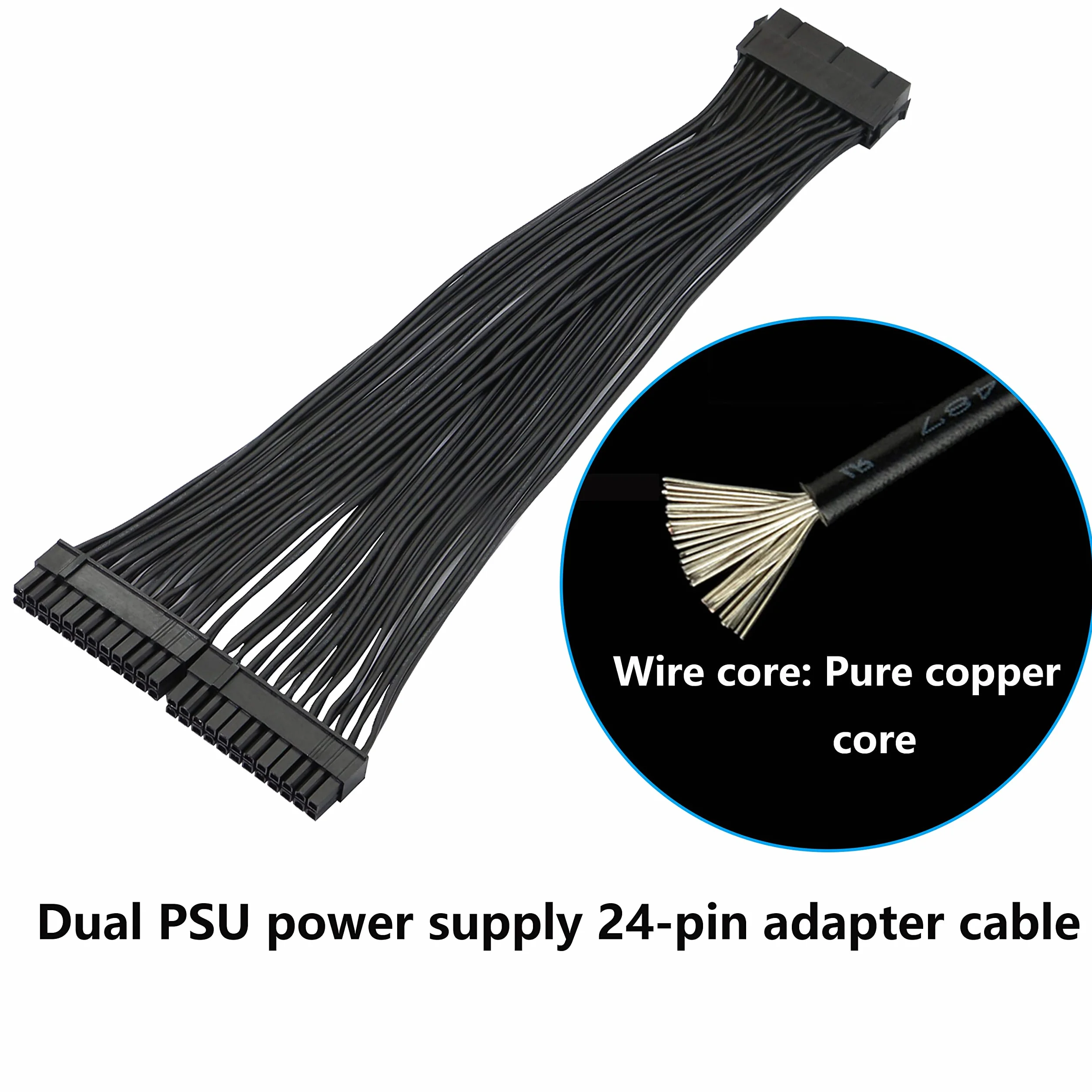 GELRHONR Podwójne zasilanie PC 24-pinowy kabel ATX Adapter płyty głównej, 24-pinowy (20 + 4) do przedłużania płyty głównej ATX zasilacz żeński na męski Y Splitter-1Ft