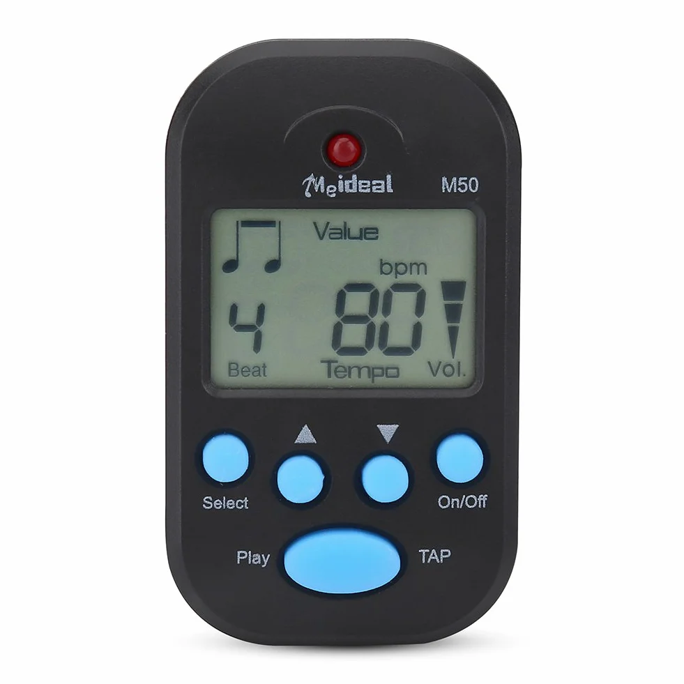 RiToEasysports Mini metronom cyfrowy, Beat Tap M50 przenośny klip na klips metronom instrumenty muzyczne z podwójnym wyjściem słuchawkowym (czarny)