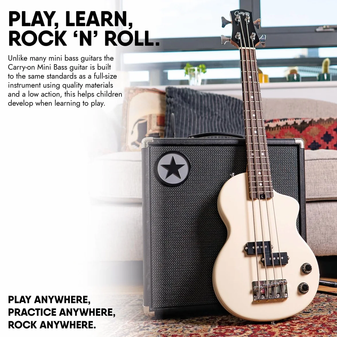 Carry-on Blackstar Mini elektryczna gitara basowa vintage biała idealna dla dzieci i dorosłych, początkujących i podróży