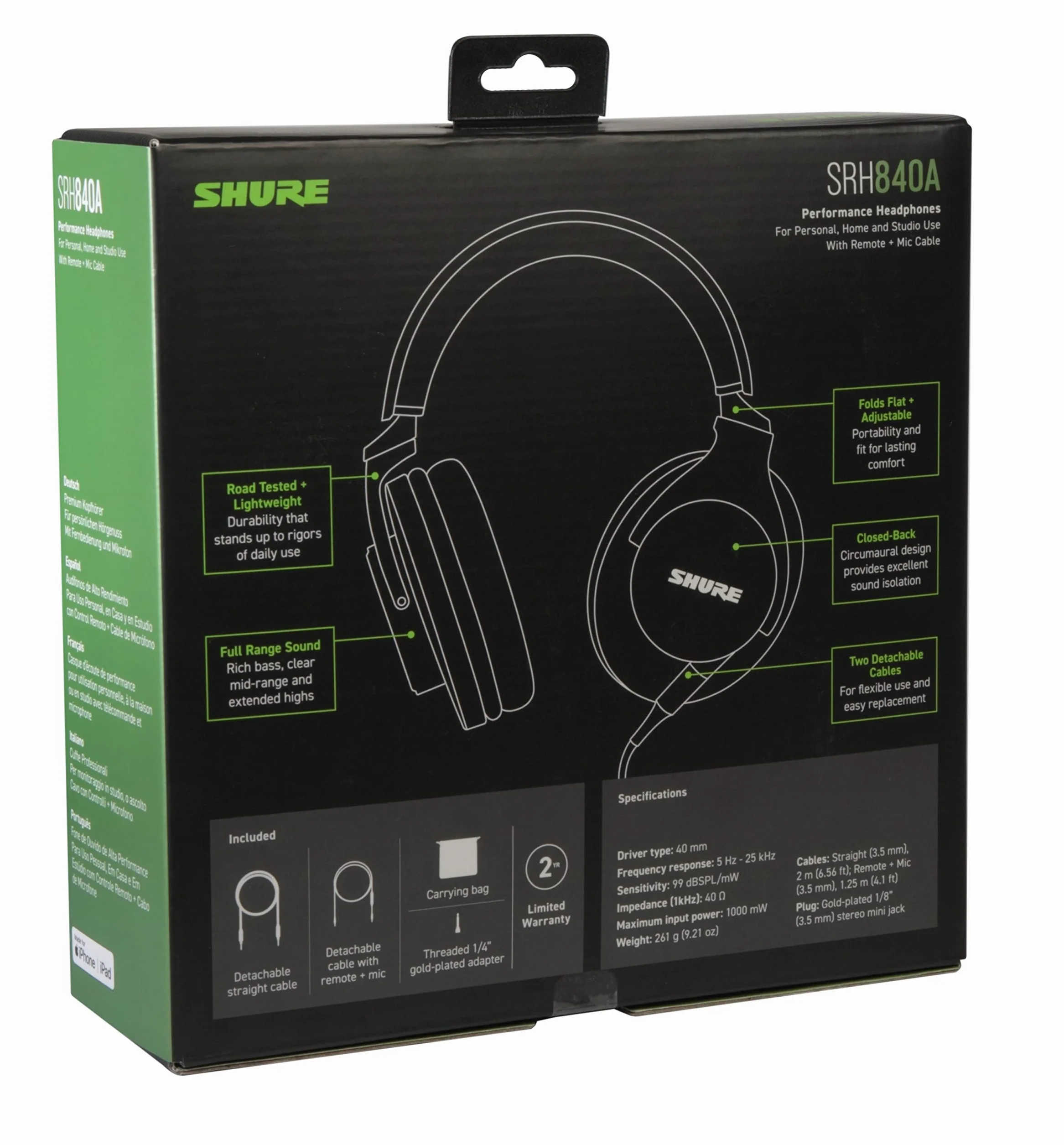 Shure SRH840A Przewodowe słuchawki nauszne do krytycznego słuchania i monitorowania, profesjonalny zestaw słuchawkowy, szczegółowy dźwięk, składana konstrukcja - wersja 2022