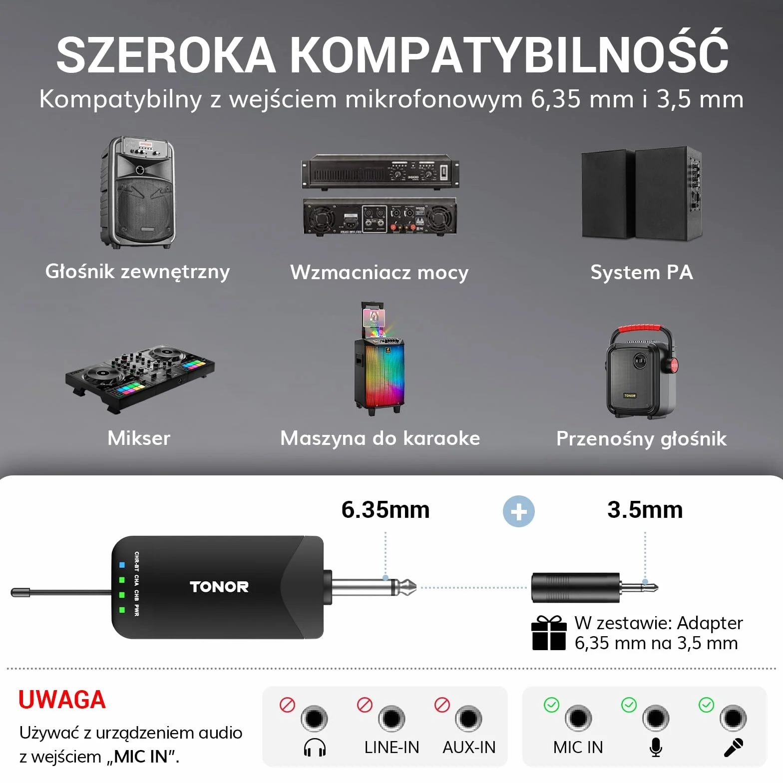 TONOR Profesjonalny Bezprzewodowy Mikrofonów, Ręczny Mikrofon Dynamiczny, Automatyczne Parowanie Bluetooth, Częstotliwość 2x25 UHF, dla Piosenkarzy/DJ-ów/Wesel/ślubów/Kościołów, 100 m, TW720