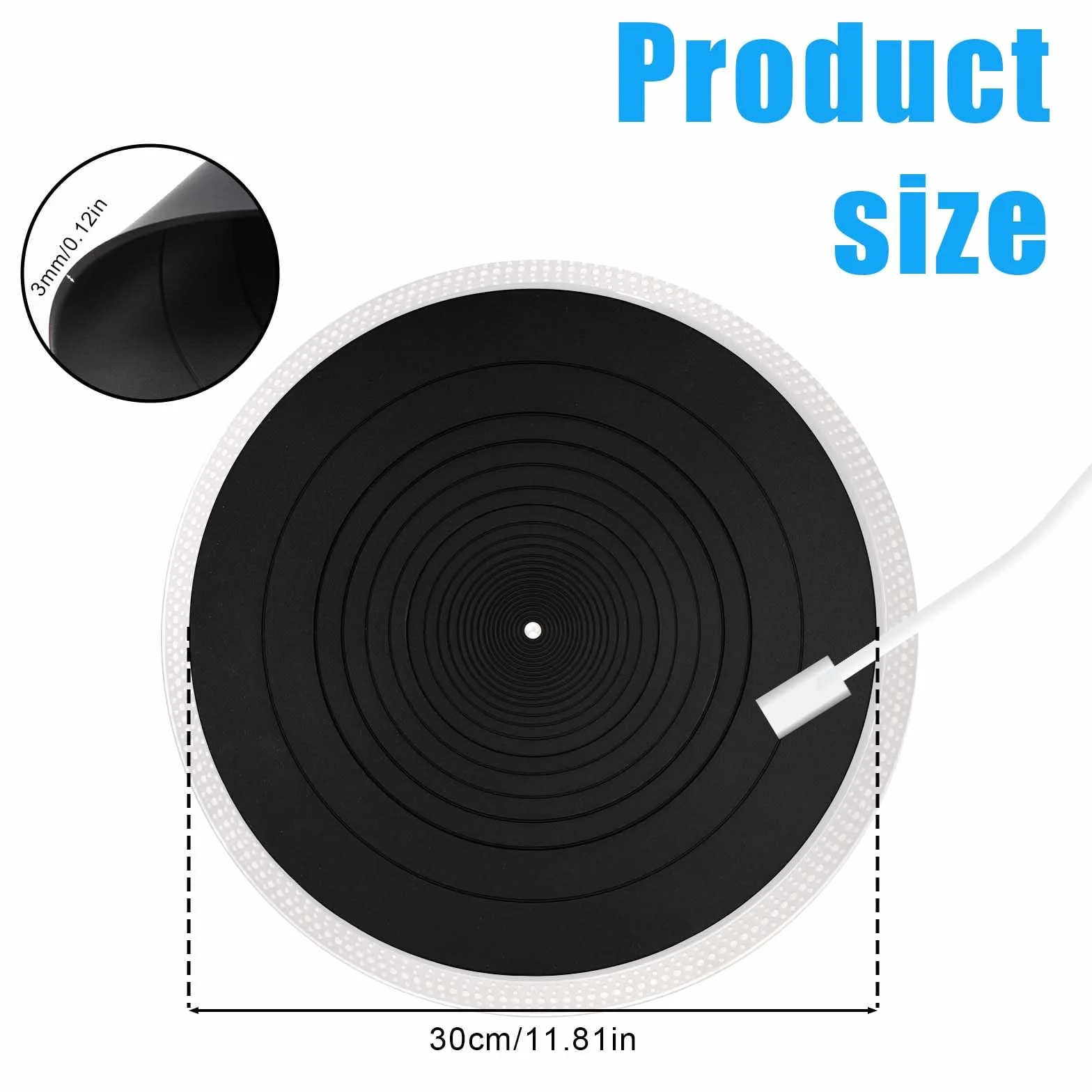 30cm Mata Pod Talerz Gramofonu, Silikonowa Mata do Gramofonu Antystatyczna Antypoślizgowa do Wszystkich Odtwarzaczy Płyt Winylowych LP Domowa Mata do Płyt winylowych Akcesoria Zamienne
