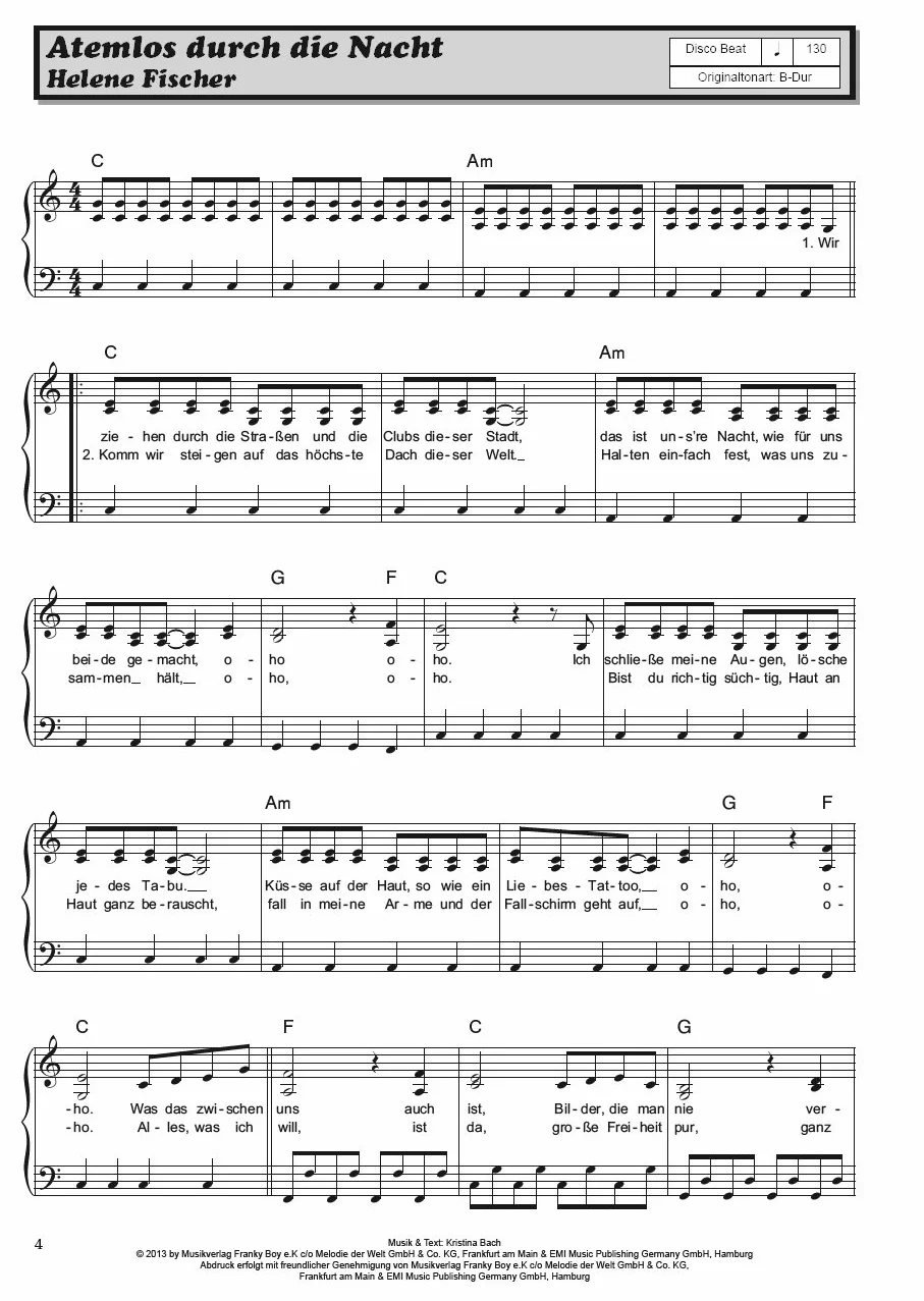 50 deutsche schlager und hits in c-dur: für Keyboard, E-Piano, Gitarre