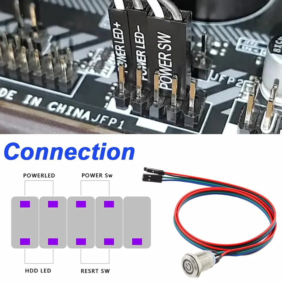 Xiatiaosann 12 mm metalowy kabel guzikowy przełącznik hosta z LED ON/OFF ATX Power Button 1 lub 2 rozdzielacze (zielony)