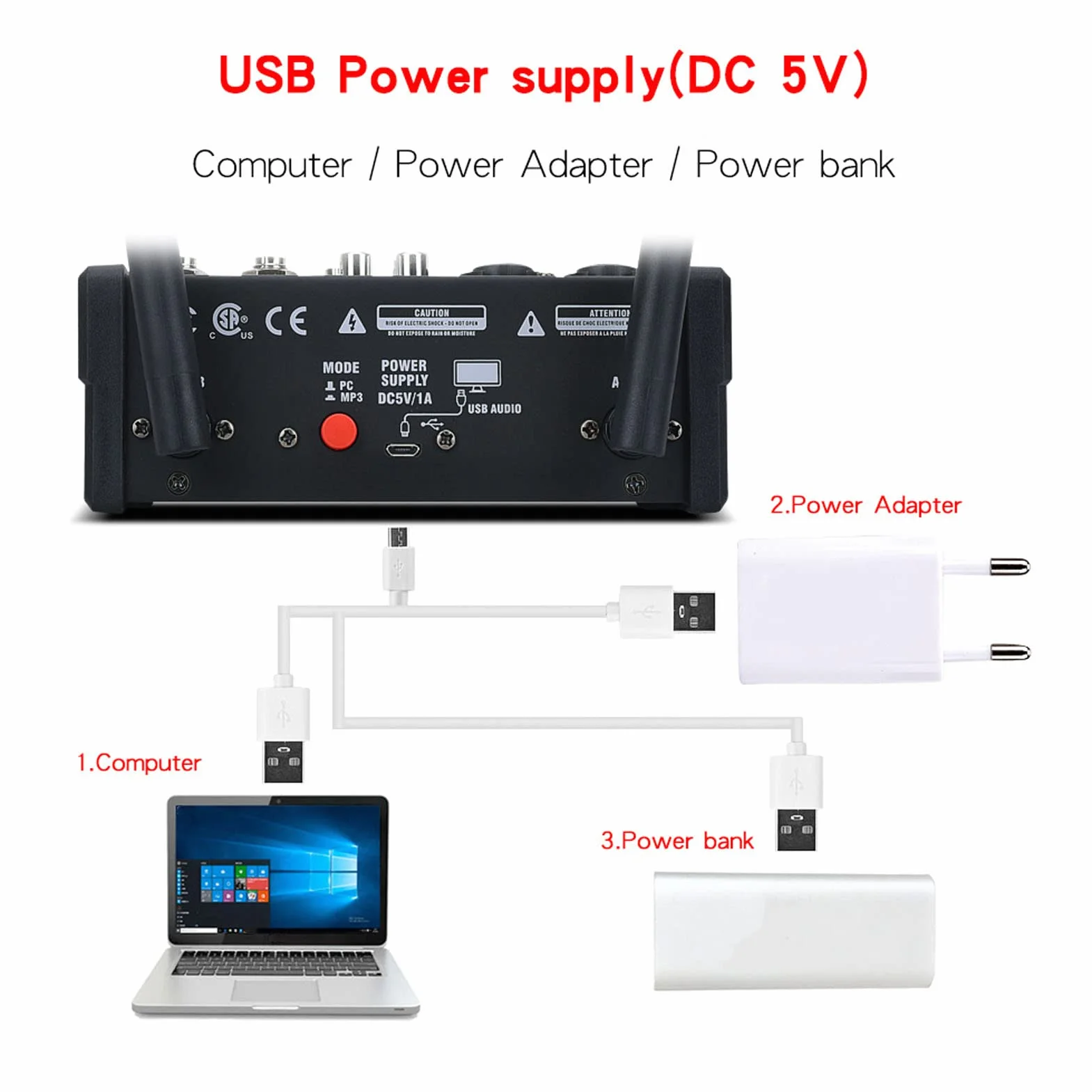 4-kanałowy Mały Mikser Bluetooth Audio z 2 Mikrofonami Bezprzewodowymi - Procesor Stereo do Transmisji na żywo