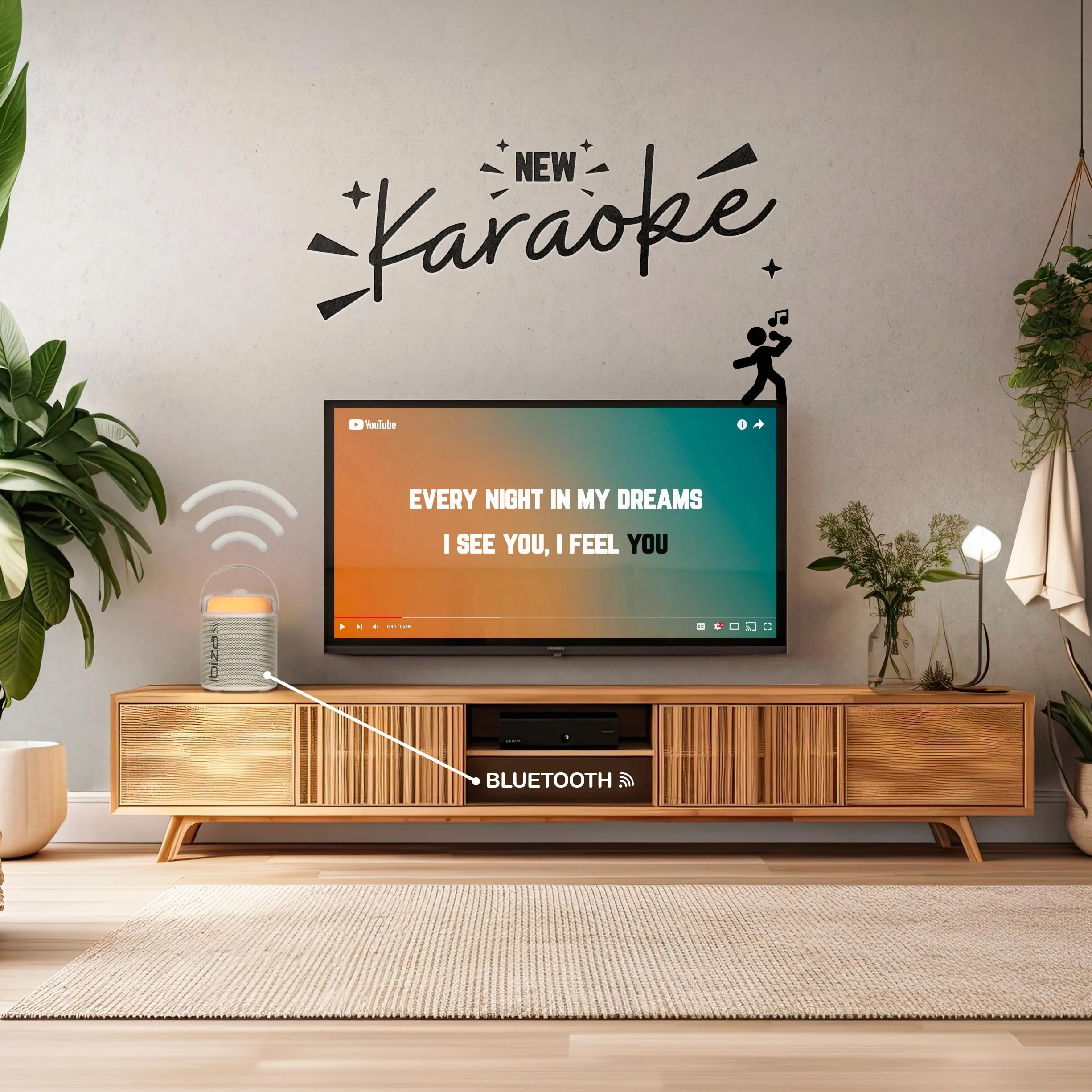 Ibiza - KARAHOME-WH - Zasilany bateryjnie głośnik KARAOKE z dwoma mikrofonami bezprzewodowymi (zasilanie bateryjne) - Bluetooth, USB, MicroSD, USB, AUX i COAX - Biały
