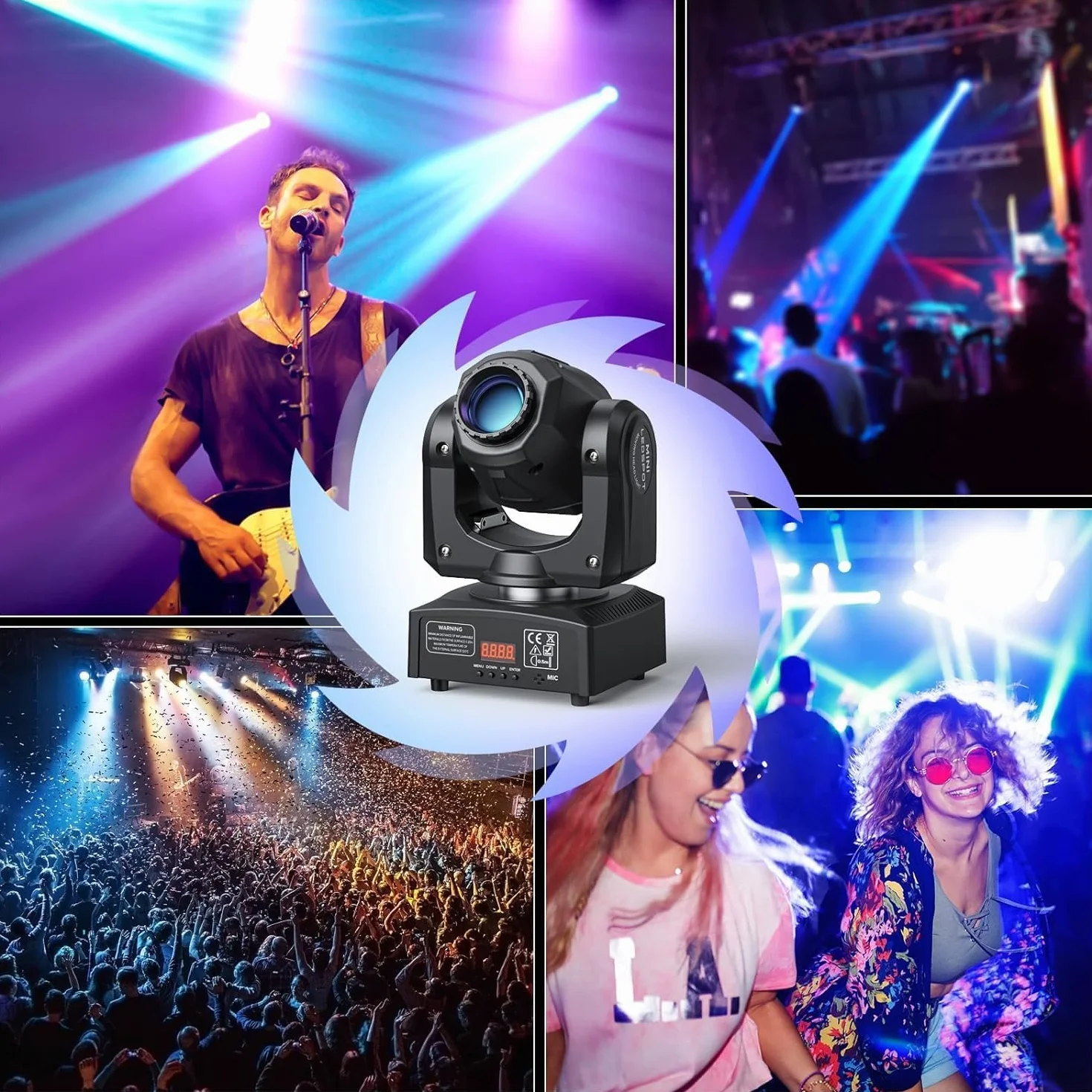 UKing 50W, ruchoma głowica LED, oświetlenie dyskotekowe, DMX 512, RGBW, efekty świetlne, 8 gobo, 8 kolorów, 9/11 kanałów