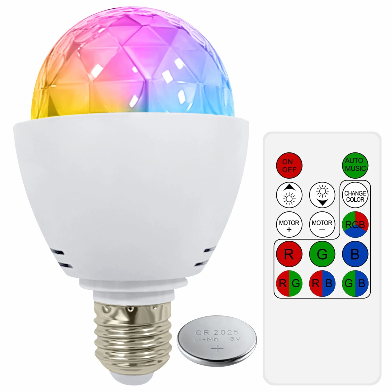 Żarówka dyskotekowa, E27, kryształowa kula, obracająca się żarówka LED RGB, oświetlenie sceniczne, oświetlenie imprezowe z pilotem zdalnego sterowania, do baru, pubu, klubu DJ, na wesele