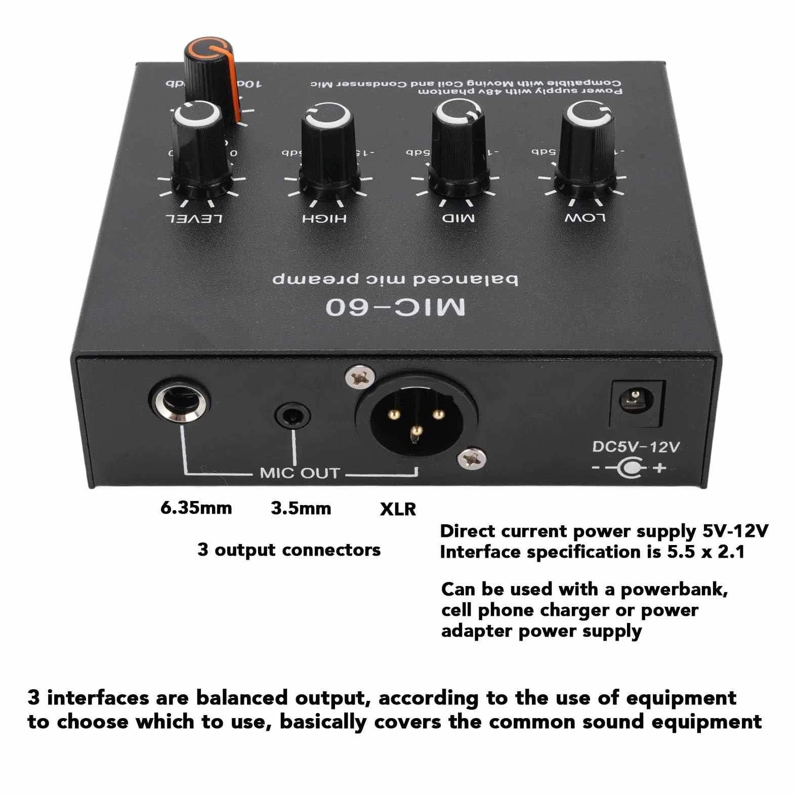 Wzmacniacz mikrofonowy mikrofon przedwzmacniacz wzmocnienie mikrofonu 48 V zasilacz mikrofon przedwzmacniacz do dynamicznego kondensatora XLR 3,5 mm 6,35 mm wejścia (z kablem XLR)