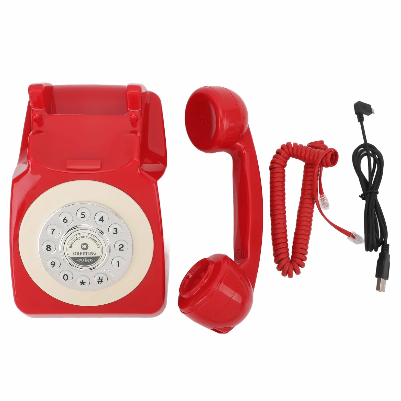 Audio Księga Gości Telefon Wygląd Vintage Czysty Dźwięk 120 Godzin Nagrywania Karta Pamięci 8 GB z Mikrofonem Klasy Premium na imprezę weselną Urodziny (czerwony)