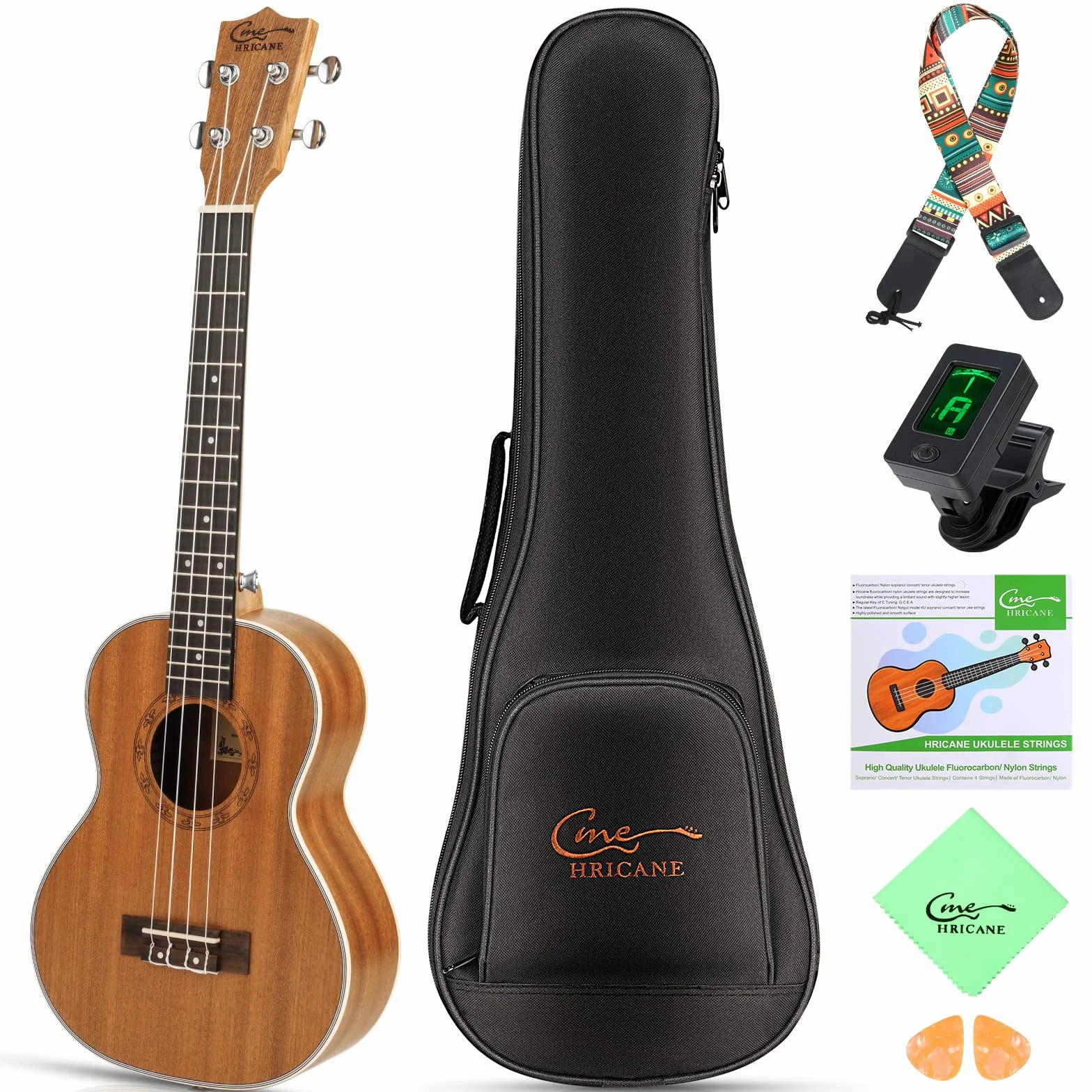 Sapele Ukulele sopranowe, zestaw startowy dla dzieci i dorosłych, 50 cm, z torbą, tunerem, nylonowymi strunami, pickiem, paskiem, mała gitara hawajska