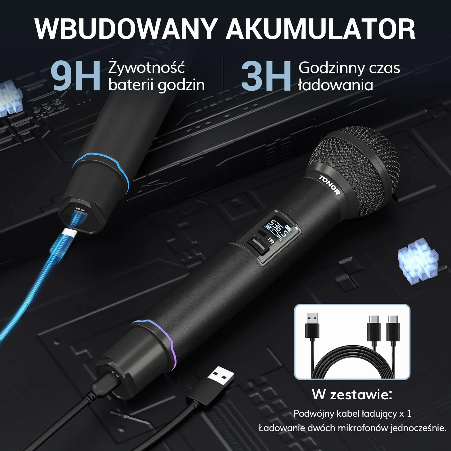 Profesjonalny system mikrofonów bezprzewodowych TONOR, regulacja częstotliwości 100x2 UHF, automatyczne skanowanie i parowanie IR, bezprzewodowy mikrofon 100 m do karaoke, śpiewu, na wesele TW750